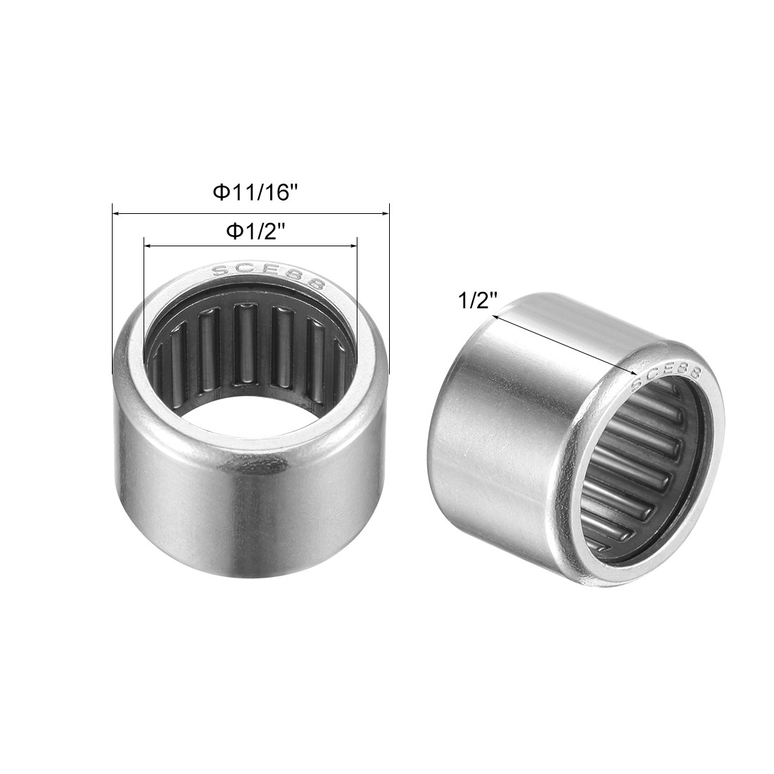 5pcs SCE88 Needle Roller Bearings Chrome Steel Open End 1/2″ x 11/16″ x 1/2″