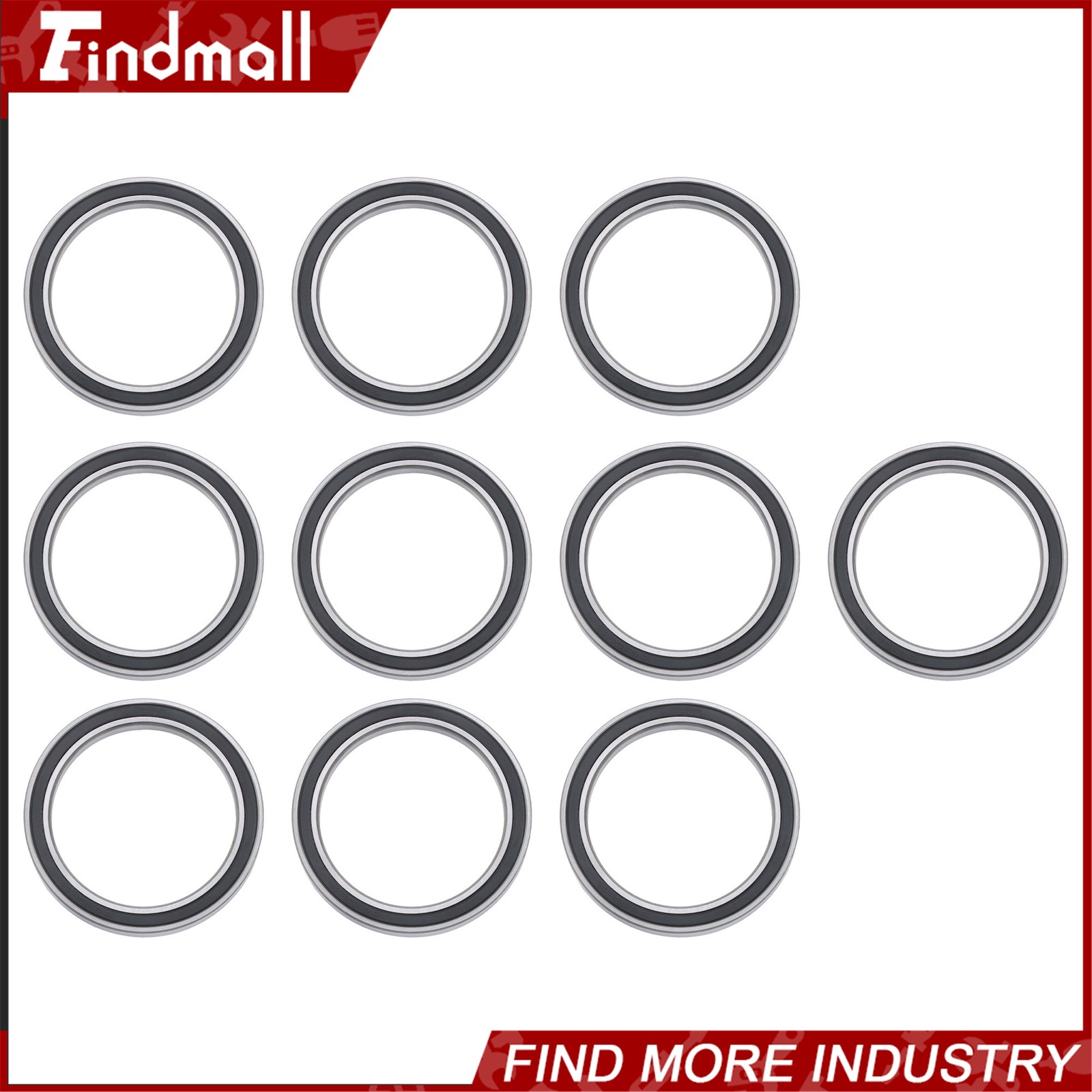 Findmall 10pcs 6810-2RS Ball Bearings 50x65x7mm Double Sealed Pre-Lubricated