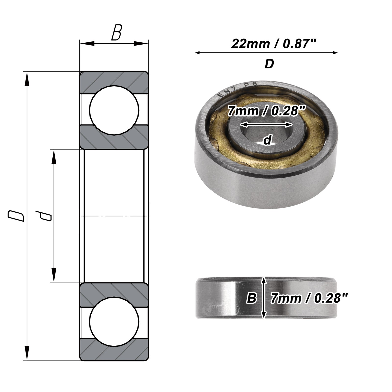 EN7 Deep Groove Ball Bearings 7x22x7mm Scooter Skateboard Wheel