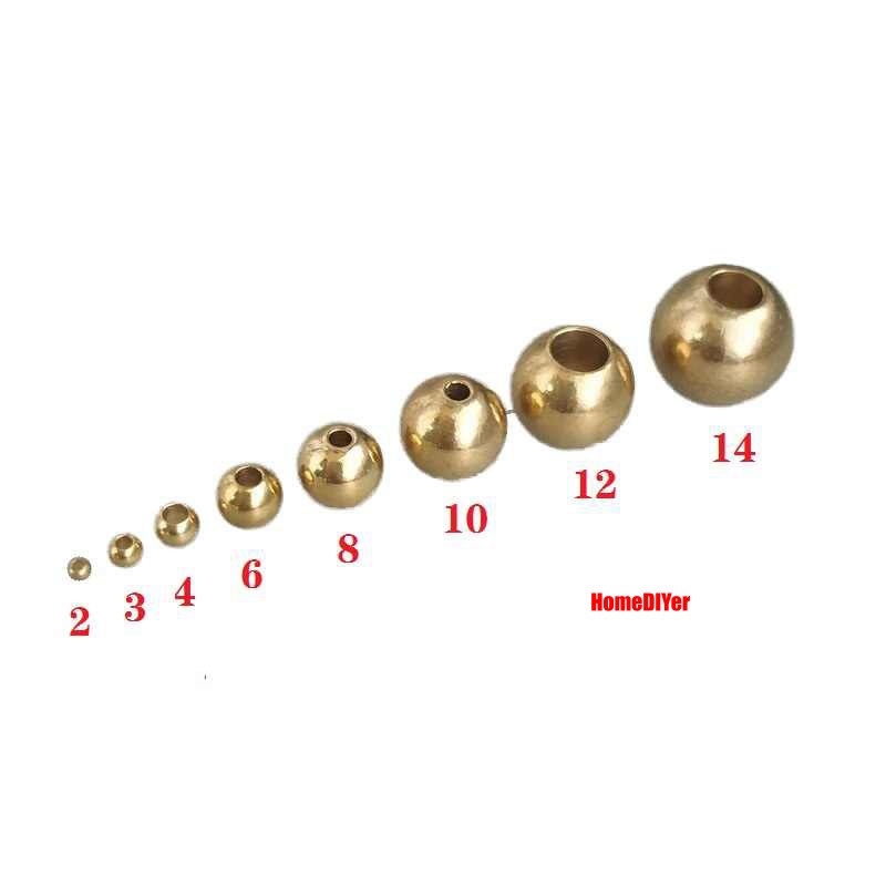 Loose Brass Balls With Hole Solid Perforated Metal Beads DIY Diameter 2mm~16mm