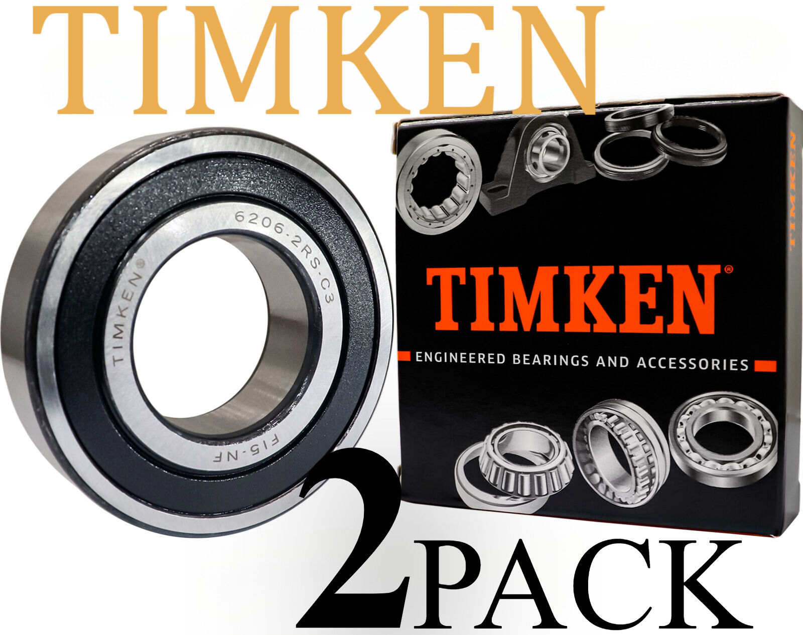 New TIMKEN 2 PACK 6206-2RS C3 30X62X16MM Clearance Double Rubber Seal Bearings