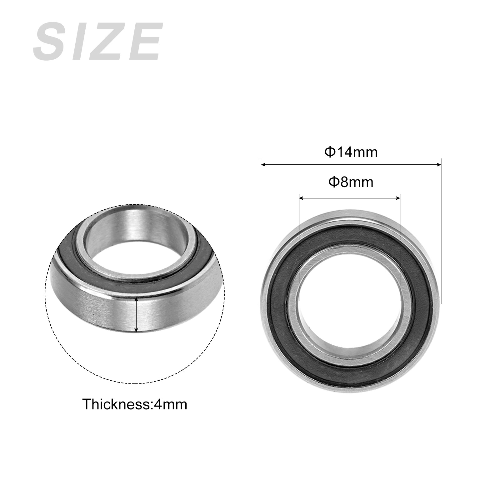 Bearings (MR148-2RS, 8mmx14mmx4mm) 10Pcs, Chromium Steel Double Sealed
