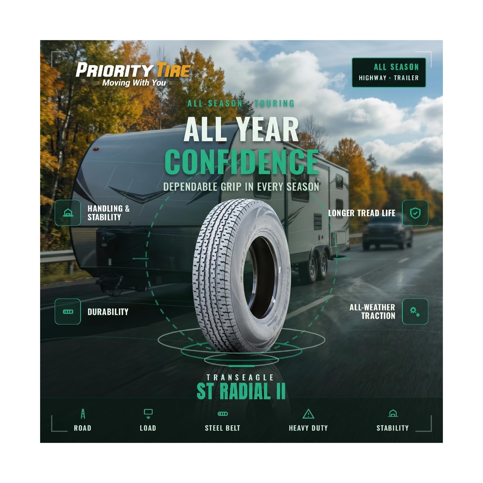 Transeagle ST Radial II Trailer Radial Tire ST175/80R13 175/80-13 | 97/93L Lo…