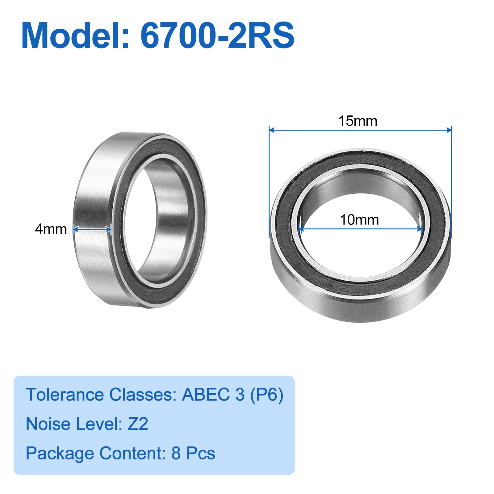 8pcs 6700-2RS Deep Groove Ball Bearings 10x15x4mm P6 (ABEC3)
