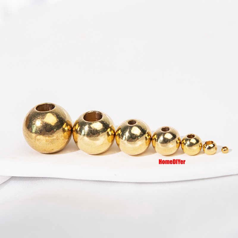 Loose Brass Balls With Hole Solid Perforated Metal Beads DIY Diameter 2mm~16mm