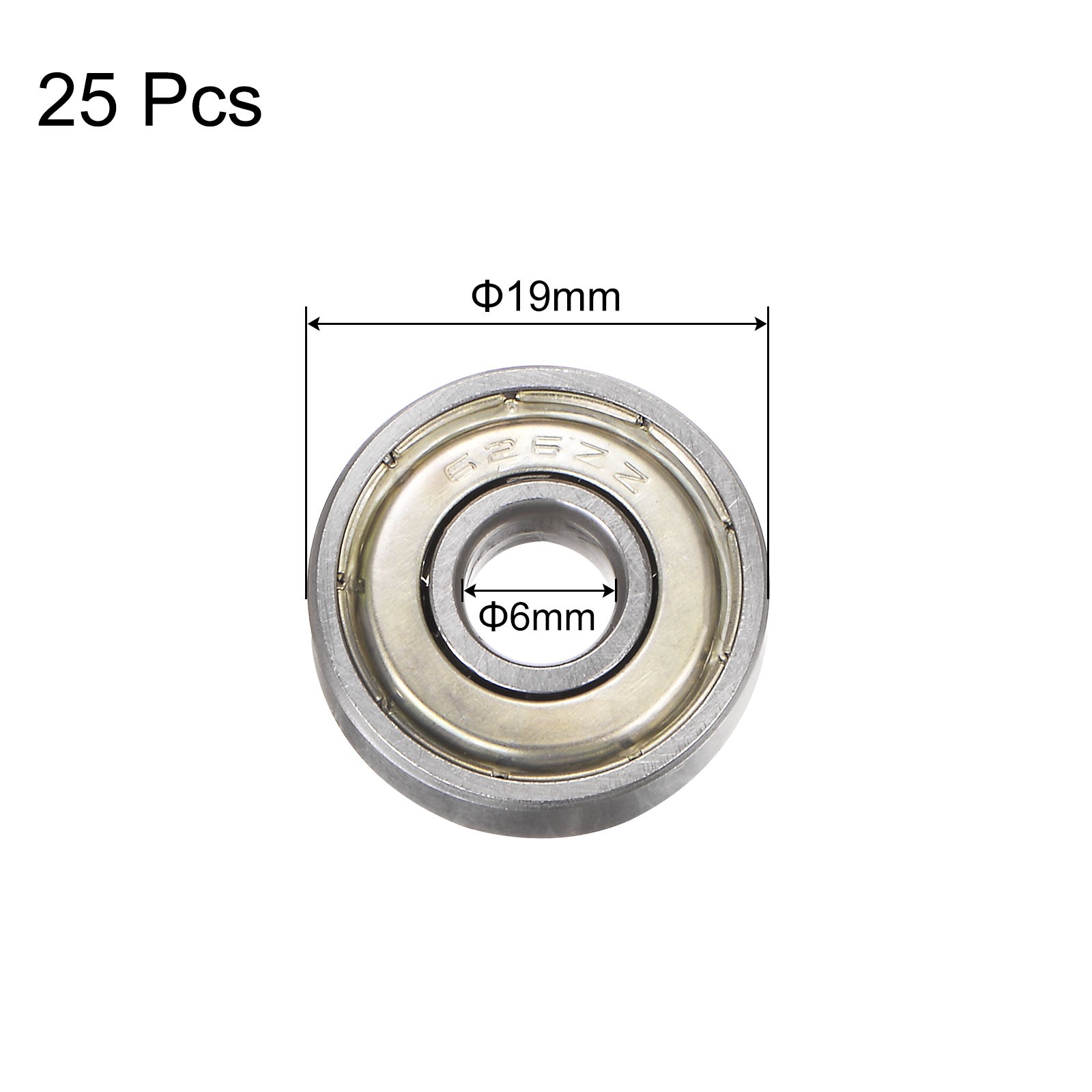 25pcs 626ZZ Ball Bearings 6x19x6mm Carbon Steel Double Shielded ABEC3