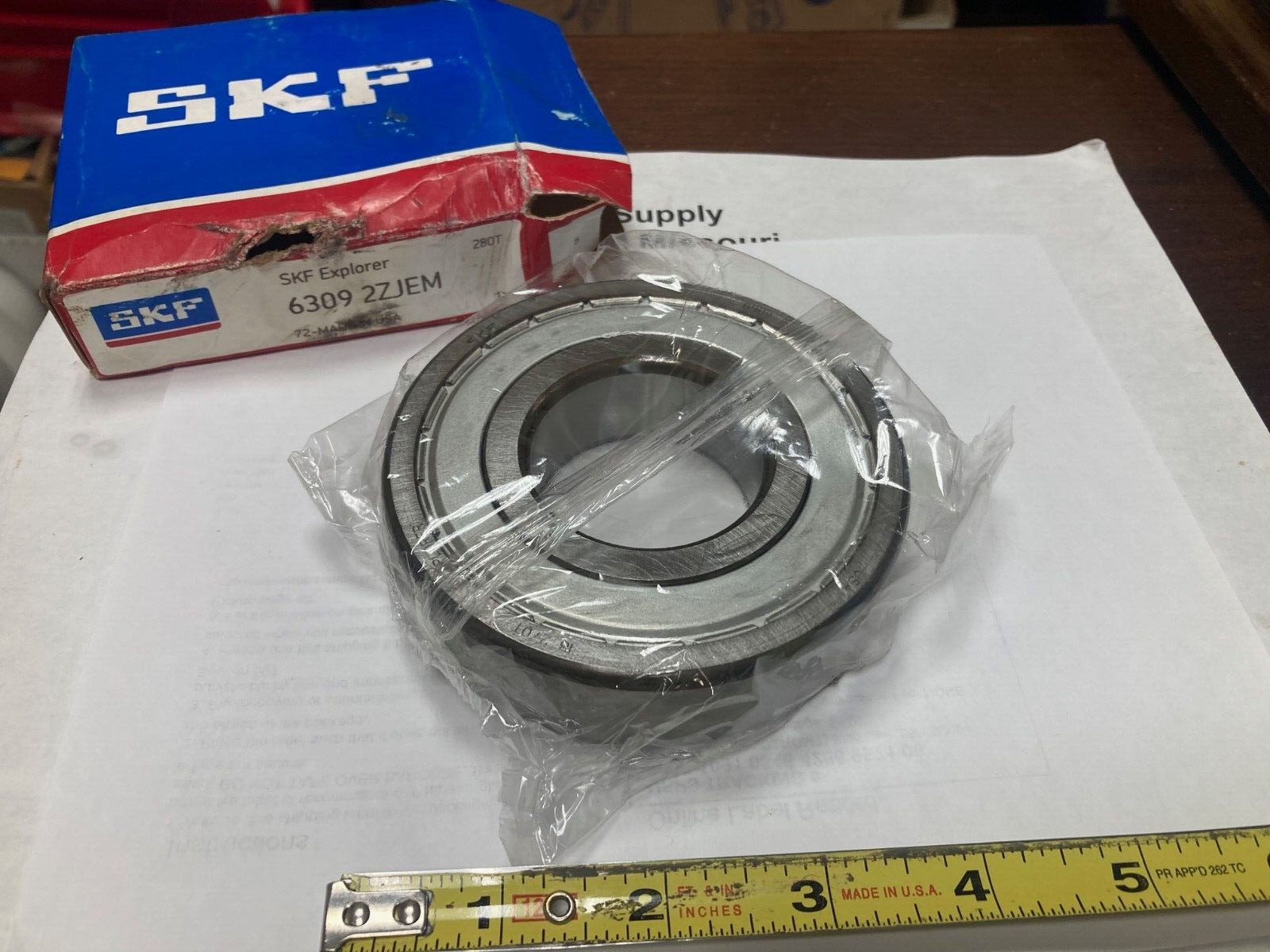 SKF 6309 2Z JEM, Radial Ball Bearing, Double Shielded, 45mm Bore, 100mm OD.