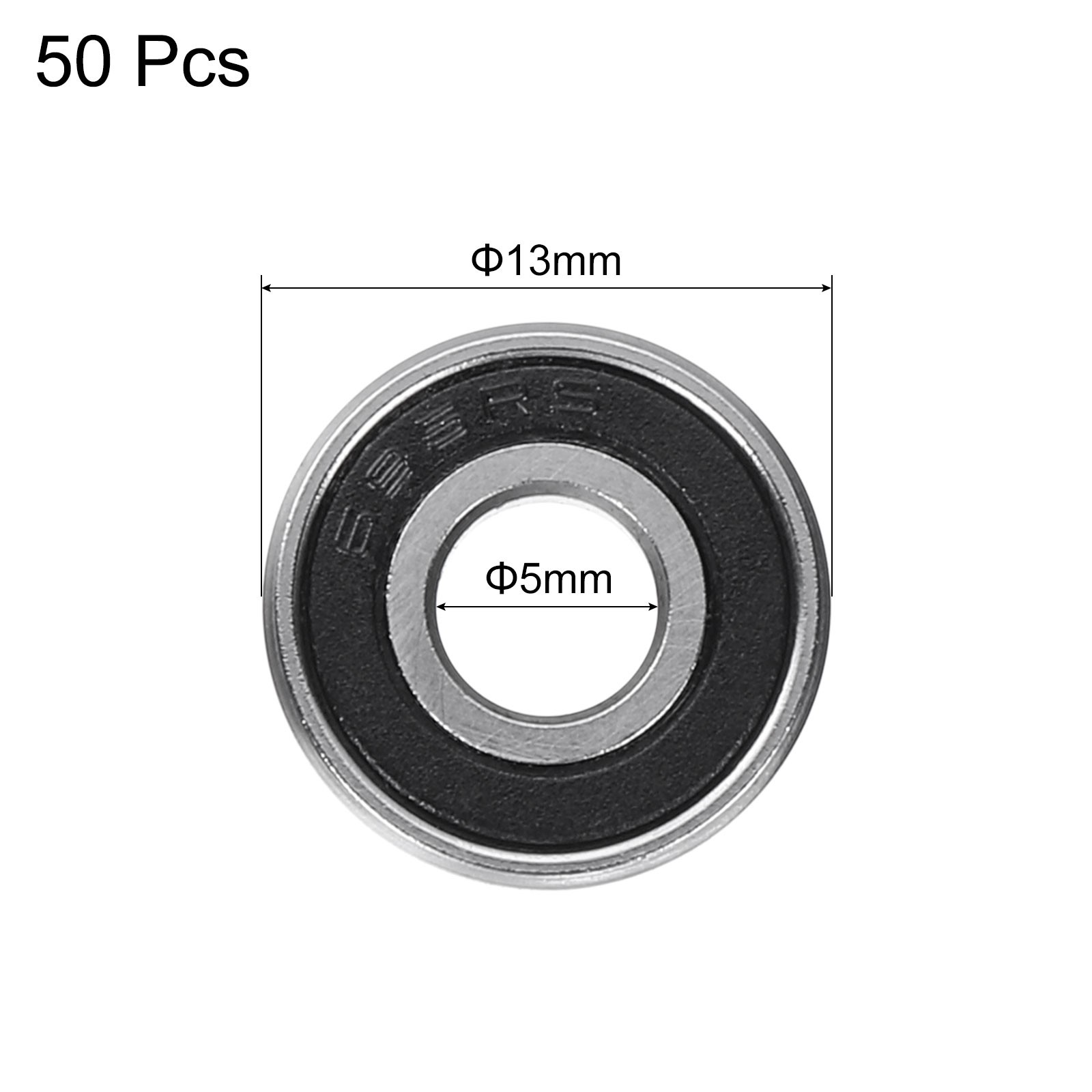50pcs 695-2RS Deep Groove Ball Bearings 5x13x4mm Shielded, P0 (ABEC 1)