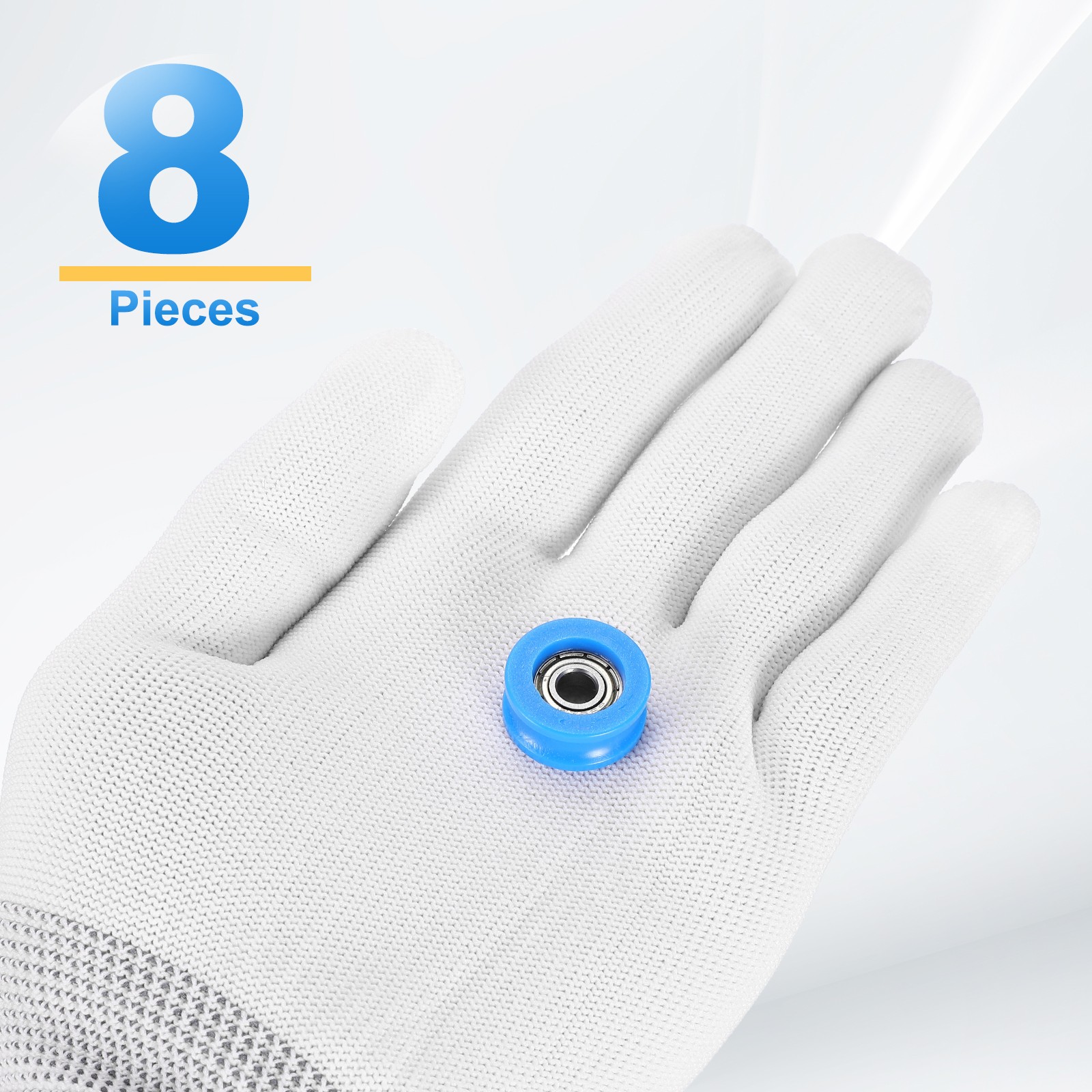 8Pcs Groove Nylon Plastic Guide Bearing 5×8.5x19mm Pulley Roller(Blue)