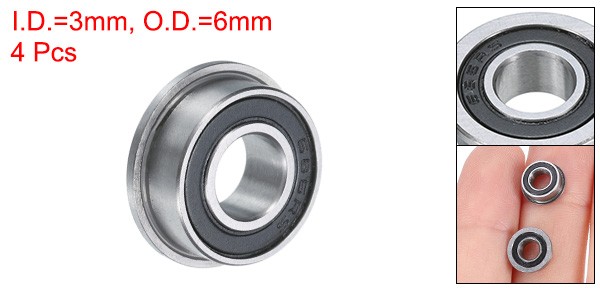 MF63-2RS Flanged Ball Bearing 3x6x2.5mm Double Sealed Chrome Steel Bearings 4pcs