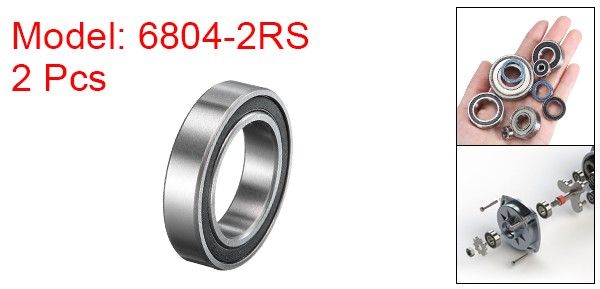 6804-2RS Ball Bearing 2pcs 20mmx32mmx7mmZ2 Double Rubber Seal, Black