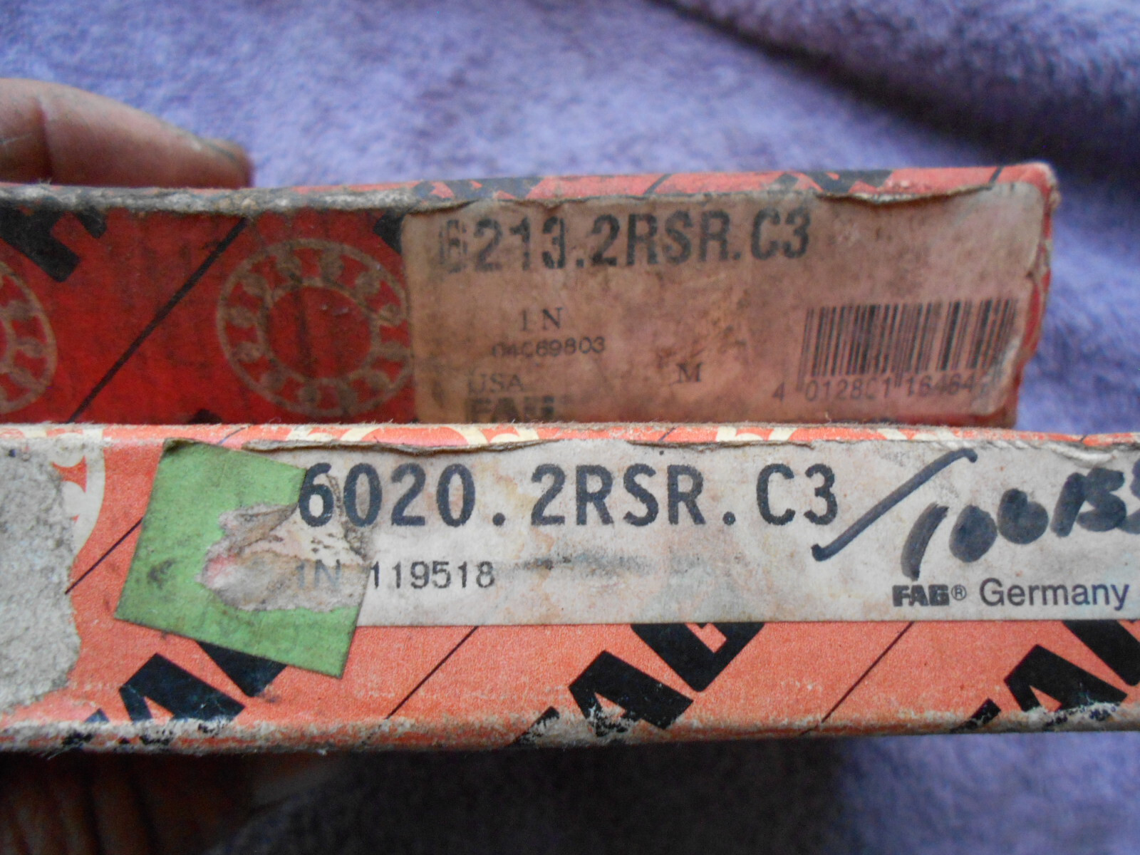 Fag Germany 6020 6213 2RSR. C3 Deep Groove Ball Bearing Lot of 2 New Old Stock
