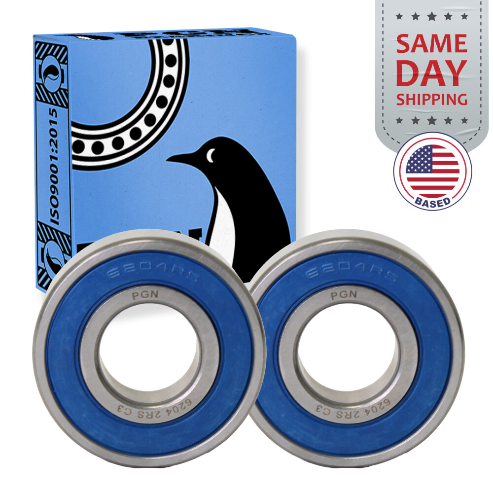 (2) 6204-2RS Premium Rubber Seal Ball Bearing C3 EMQ, 20x47x14, 6204 2RS 6204rs