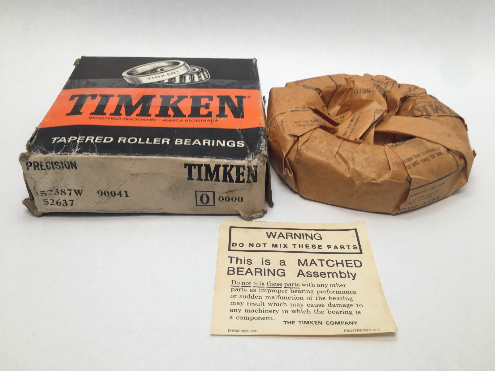 Timken 52387W/52637 Taper Roller Bearing Cone&Cup 3-7/8″ ID 6-3/8″ OD 90041 USA