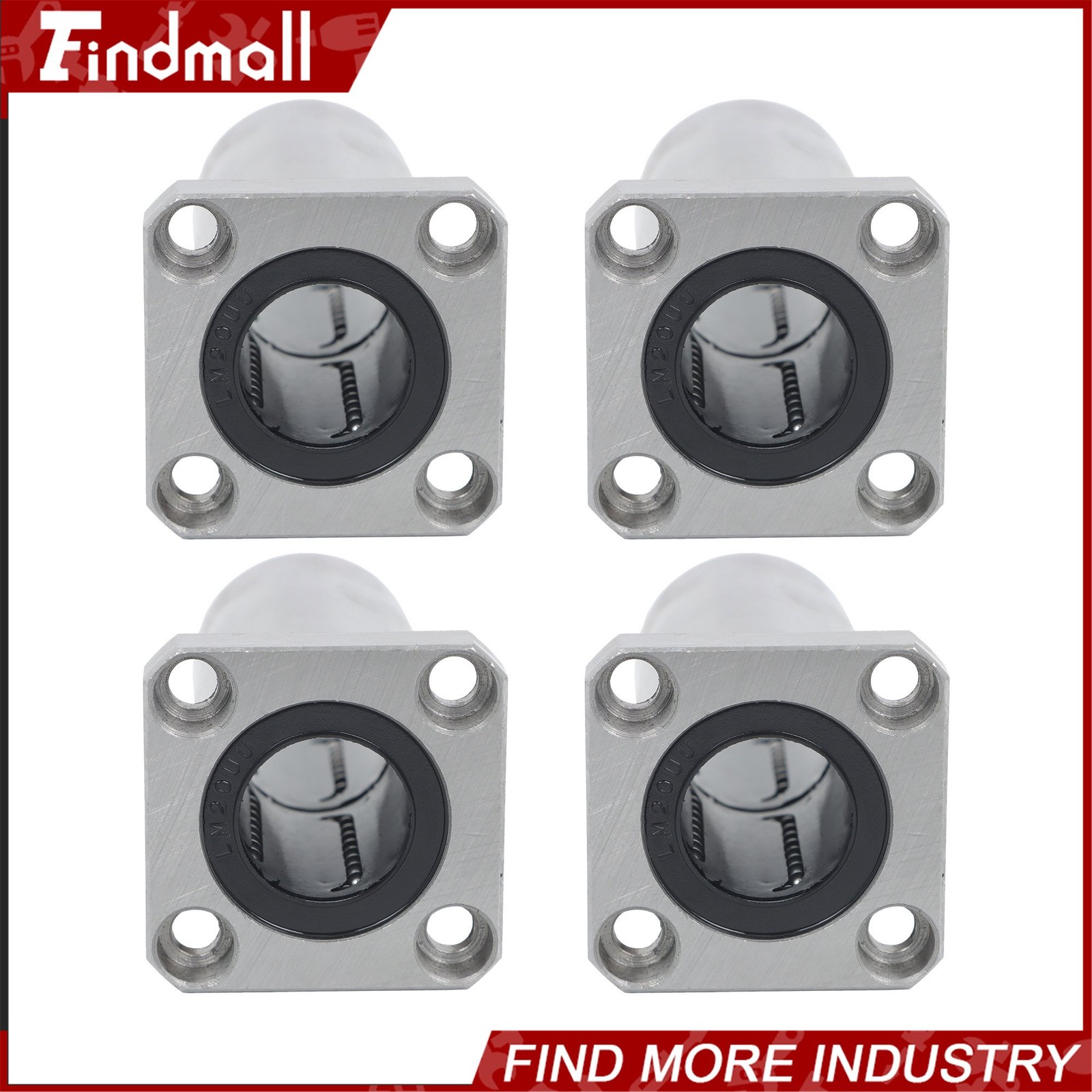 Findmall 4 Pack LMK20LUU 20x32x80mm Linear Bearing Square Flange Steel Cage CNC