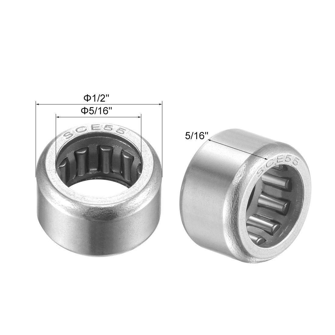 SCE55 Needle Roller Bearings 5/16″x1/2″x5/16″ Chrome Steel Open End 10X