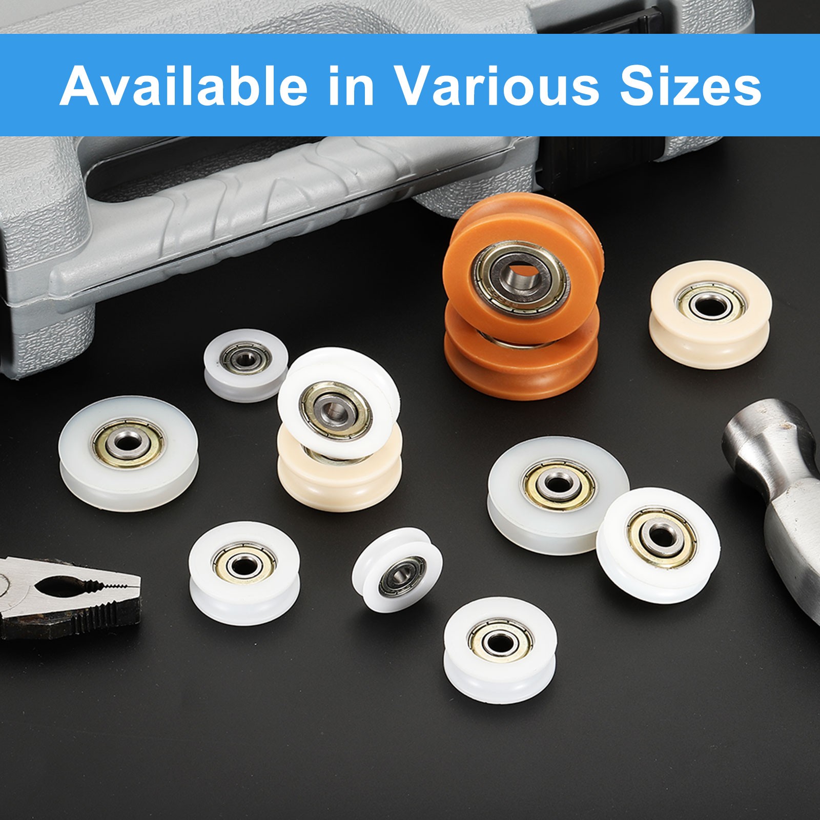16Pcs Groove Nylon Plastic Guide Bearing 8x34x12mm Pulley Roller, Beige