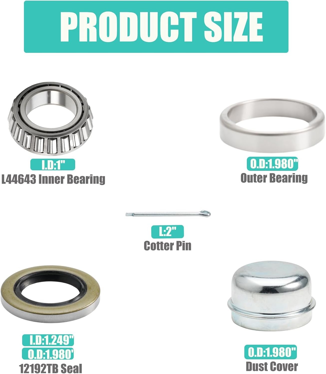 2 Set Fits for 1” Axles Trailer Wheel Hub Bearings Kit, L44643/L44610,1.000″ ID