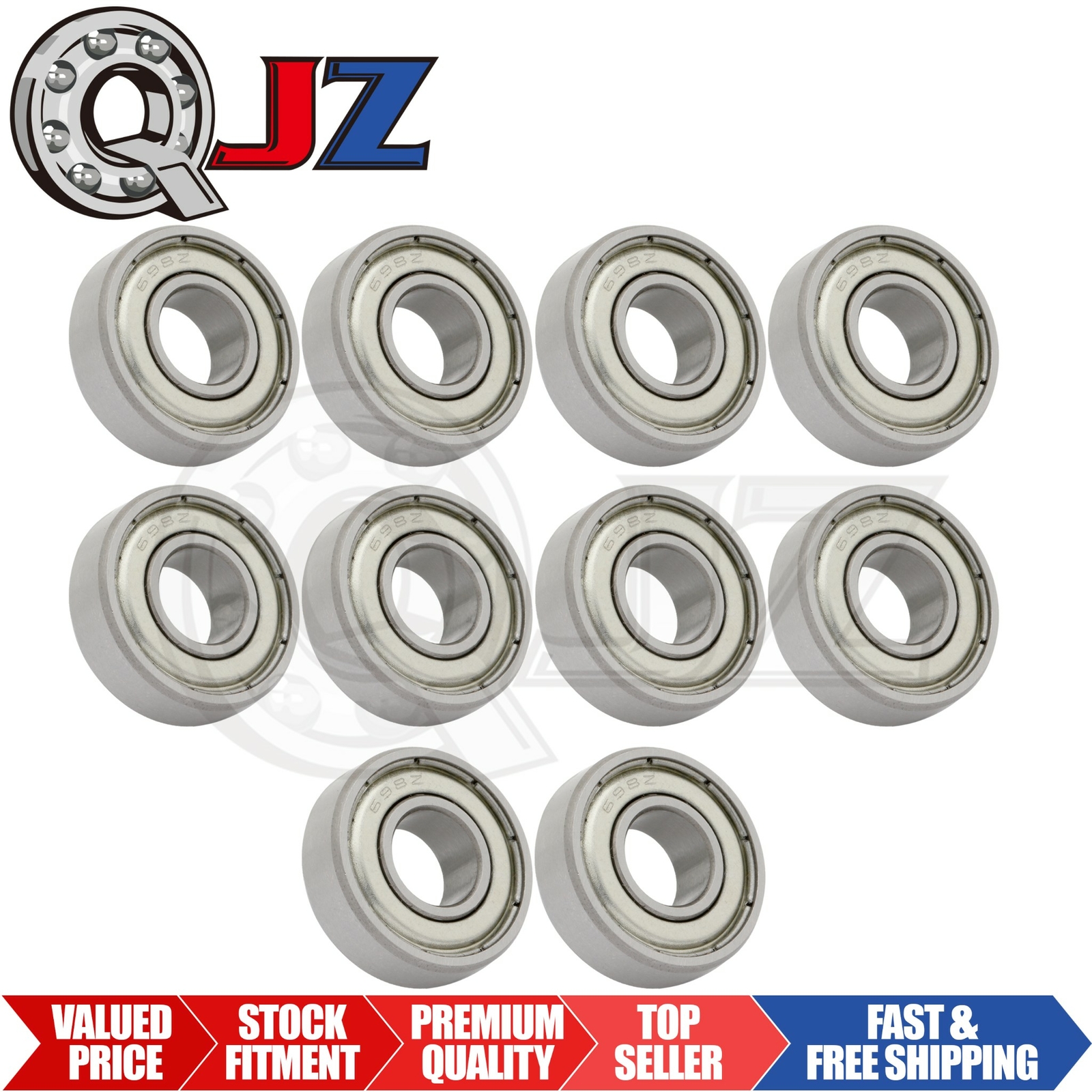 [Qty.10] New 698-ZZ Single-Row Radial Ball Bearing [8mm Bore x 19mm OD x 6mm W]