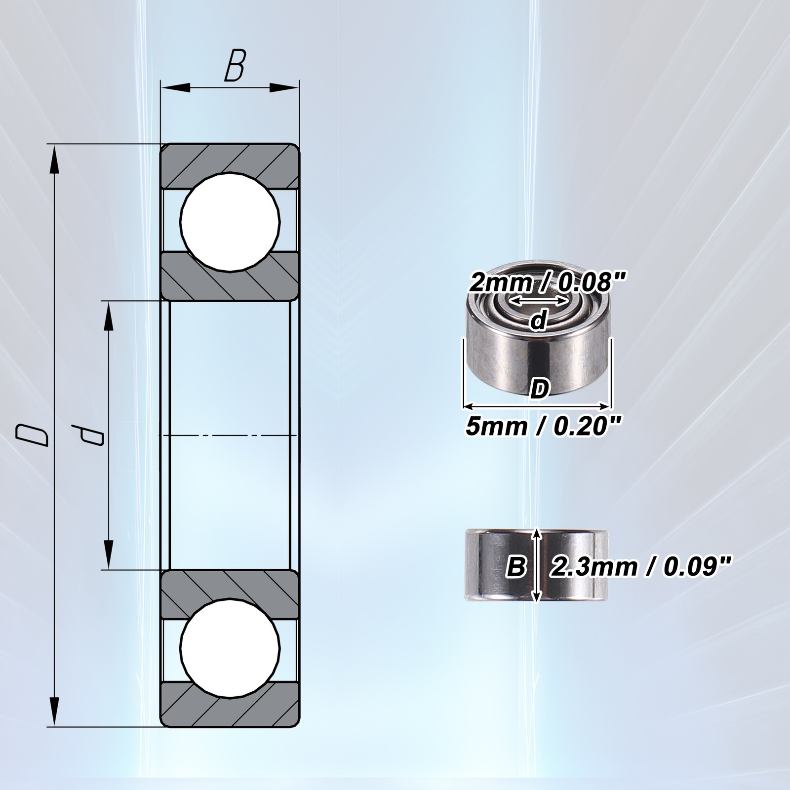 20pcs 682ZZ 2x5x2.3mm Double Metal Shield Single Row Deep Groove Ball Bearings