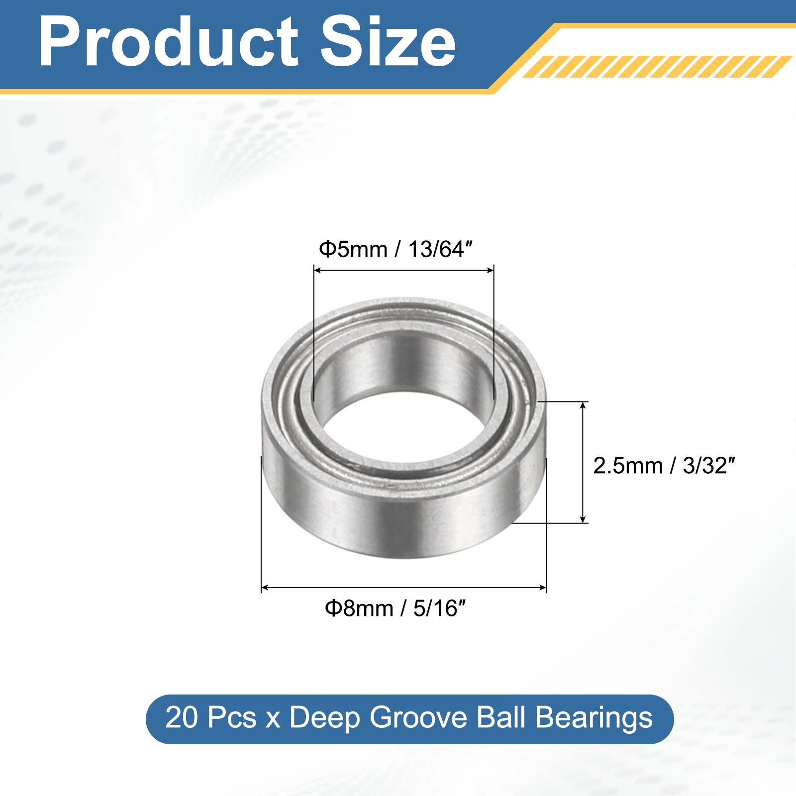 20Pcs MR85ZZ Deep Groove Bearing, 5x8x2.5mm Metal Double Sealed Bearing