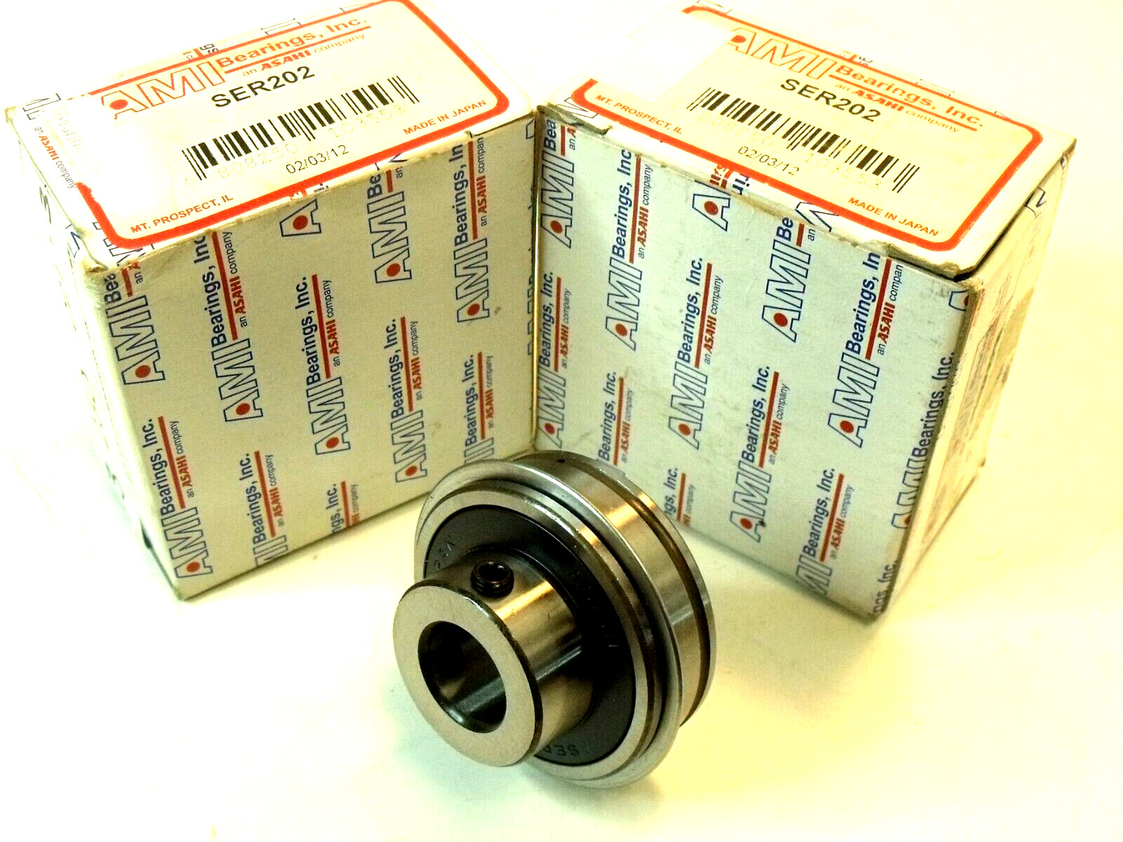 (2) NIB AMI / Asahi SER202 Set Screw Locking Ball Bearing Inserts: 15mm Bore