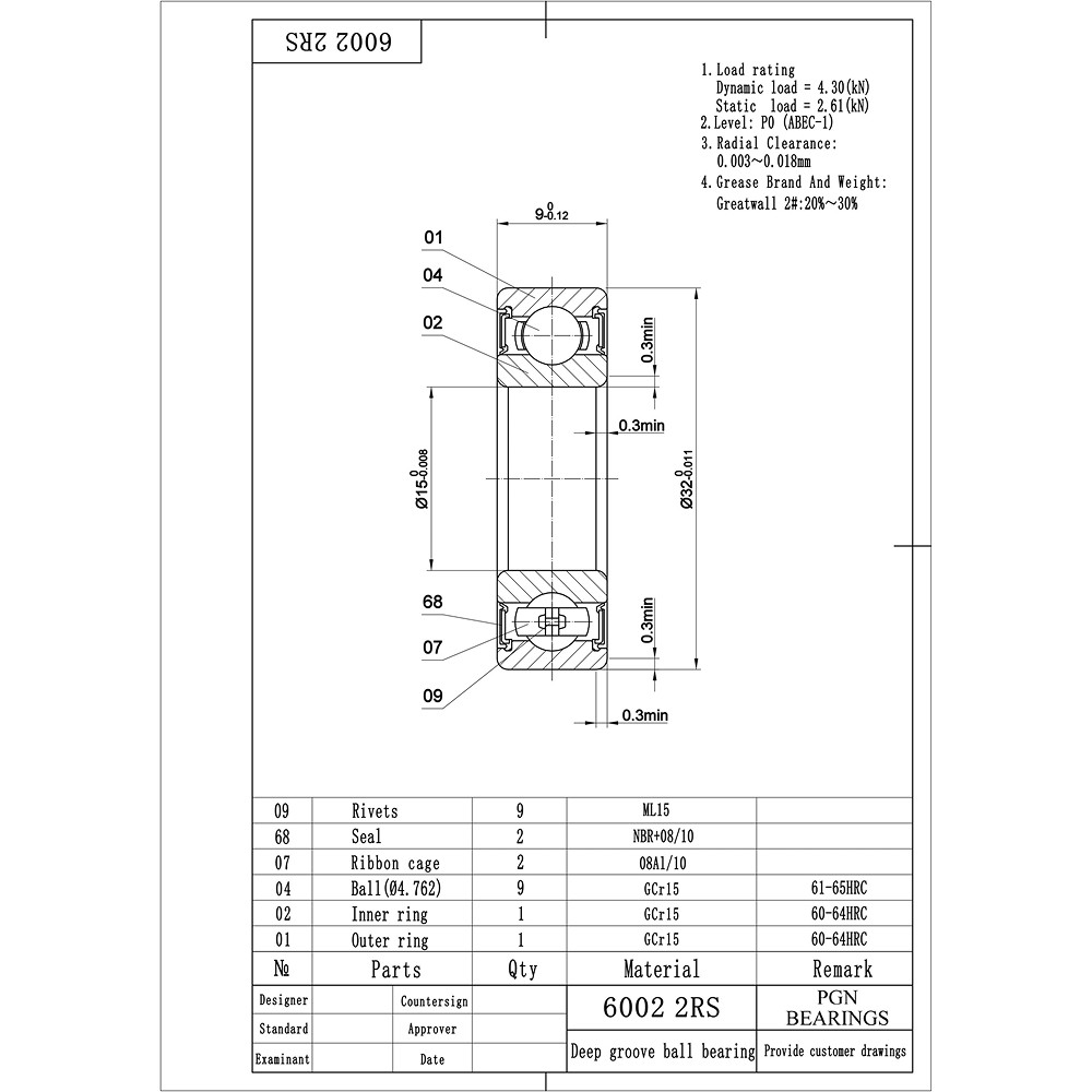 (2) 6002-2RS Premium Rubber Seal Ball Bearing C3 EMQ, 15x32x9, 6002 2RS 6002rs