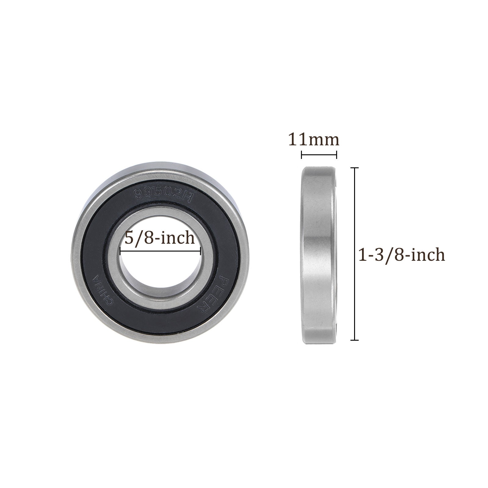 2pcs Ball Bearings – [5/8-inch x 1-3/8-inch x 11mm] Double Seal