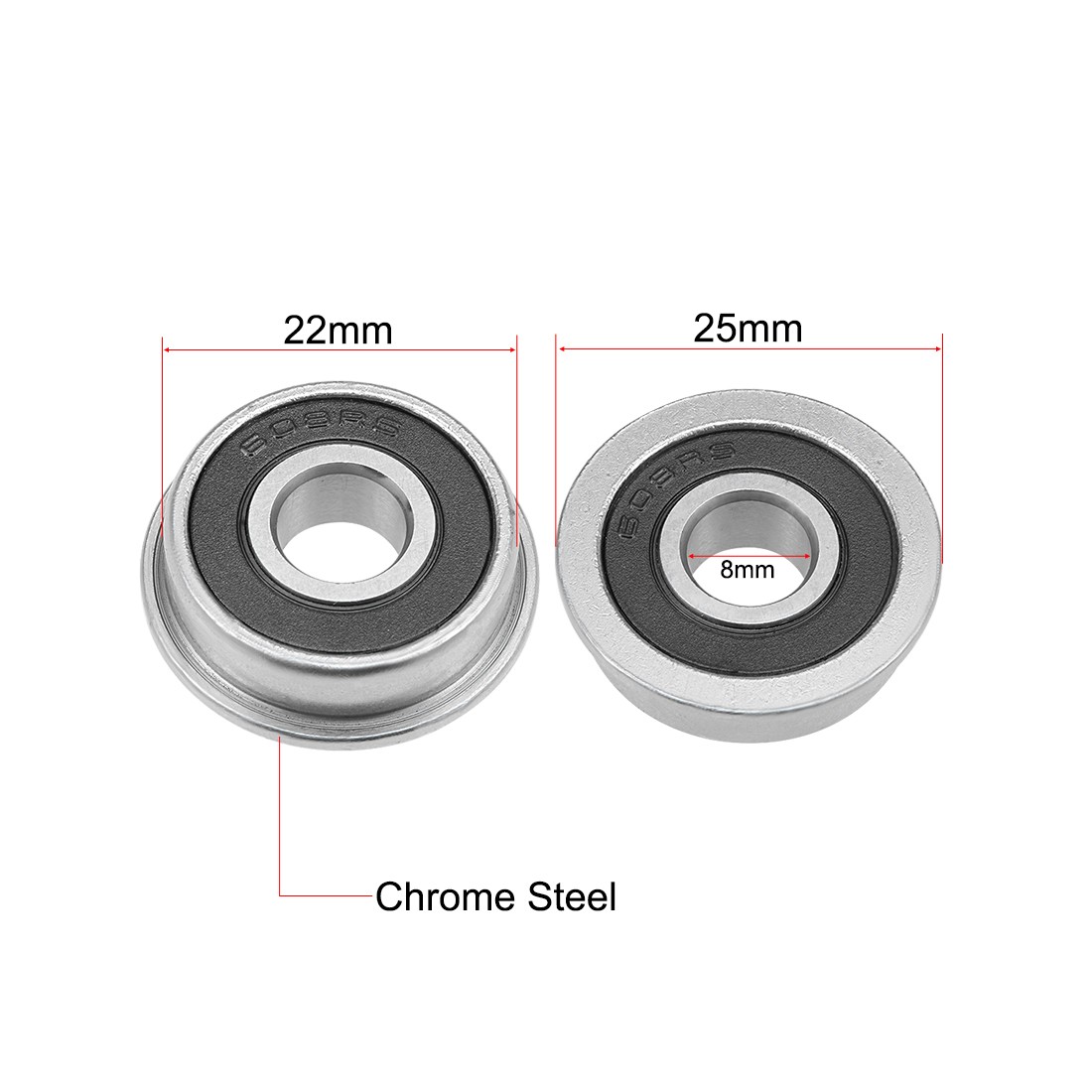 F608-2RS Flange Ball Bearing 8x22x7mm Sealed Chrome Bearings 5pcs