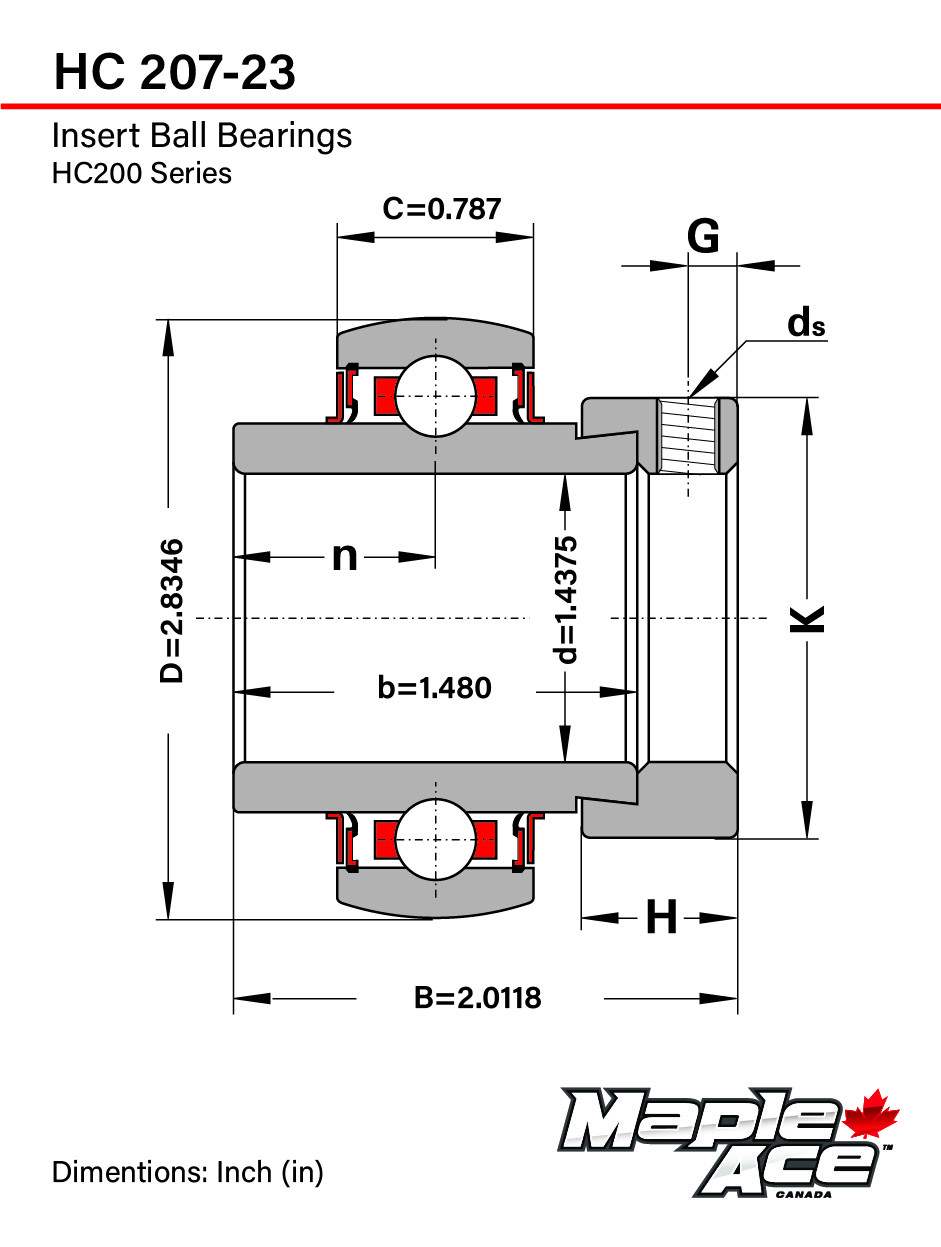 HC207-23 NA207-23 Insert Bearing 1-7/16″ Bore Spherical OD Lock Collar Lube Hole