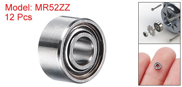12Pcs MR52ZZ Deep Groove Ball Bearings 2mm ID 5mm OD 2.5mm Width Bearing