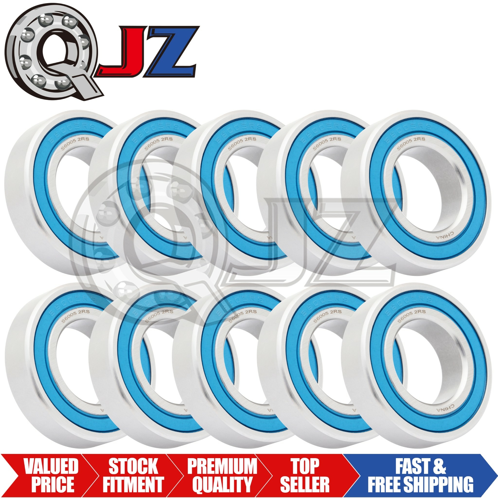 [10-Pack] S6005-2RS Ball Bearing 25mm x 47mm x 12mm Rubber Seal Stainless Steel