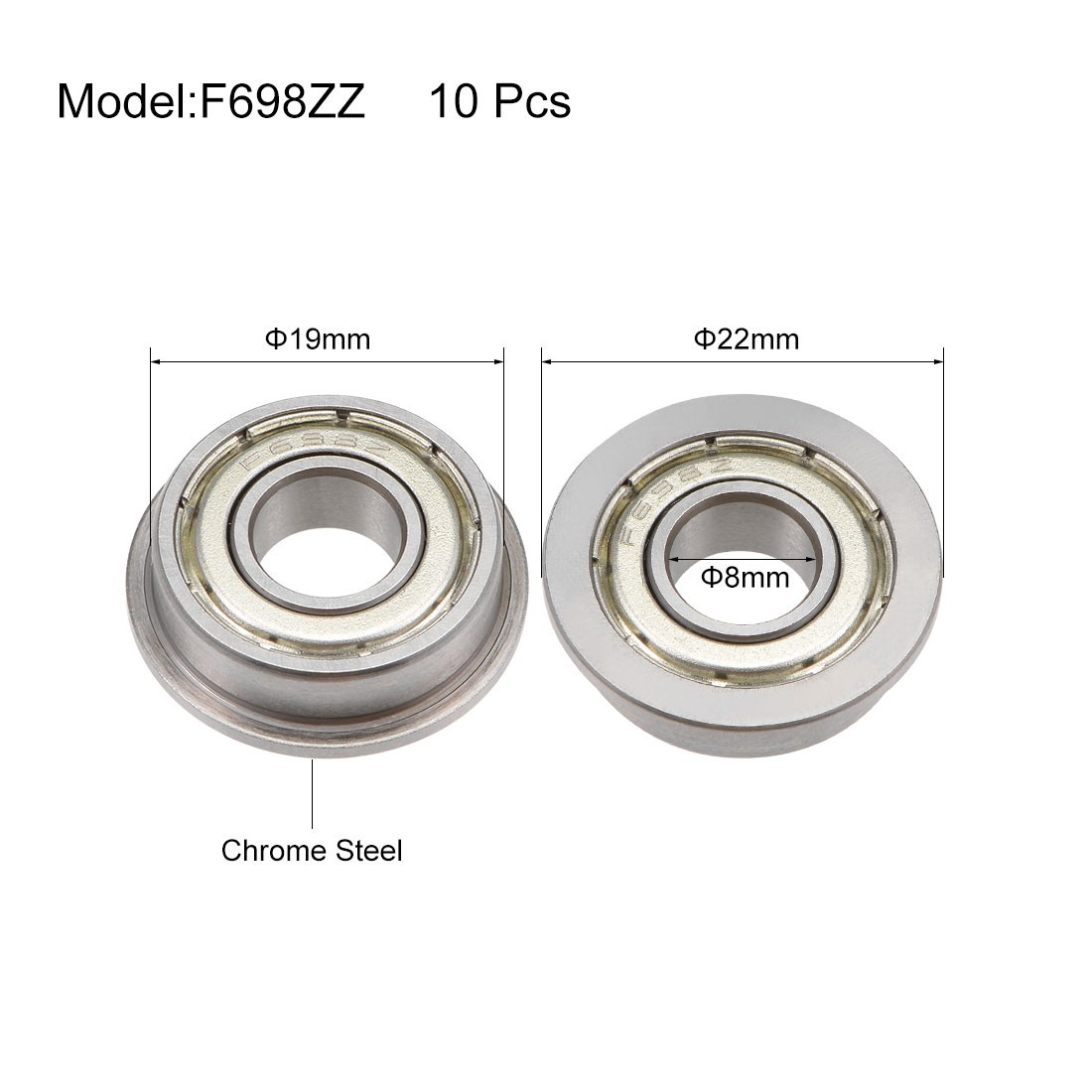 10pcs 8mmx19mmx6mm F698ZZ Flanged Ball Bearing