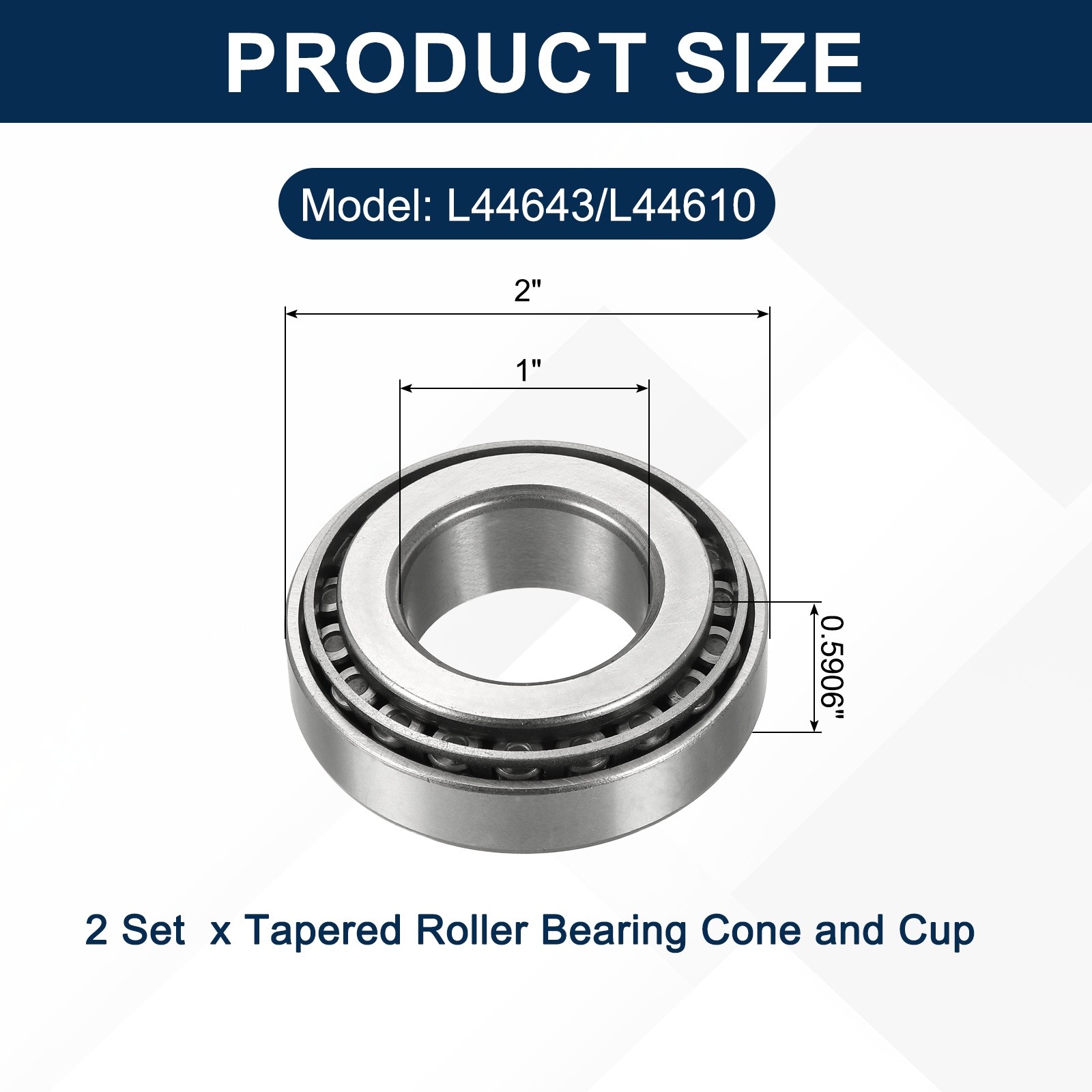 2Sets L44643/L44610 Tapered Roller Bearing Cone and Cup, 1x2x0.5906″