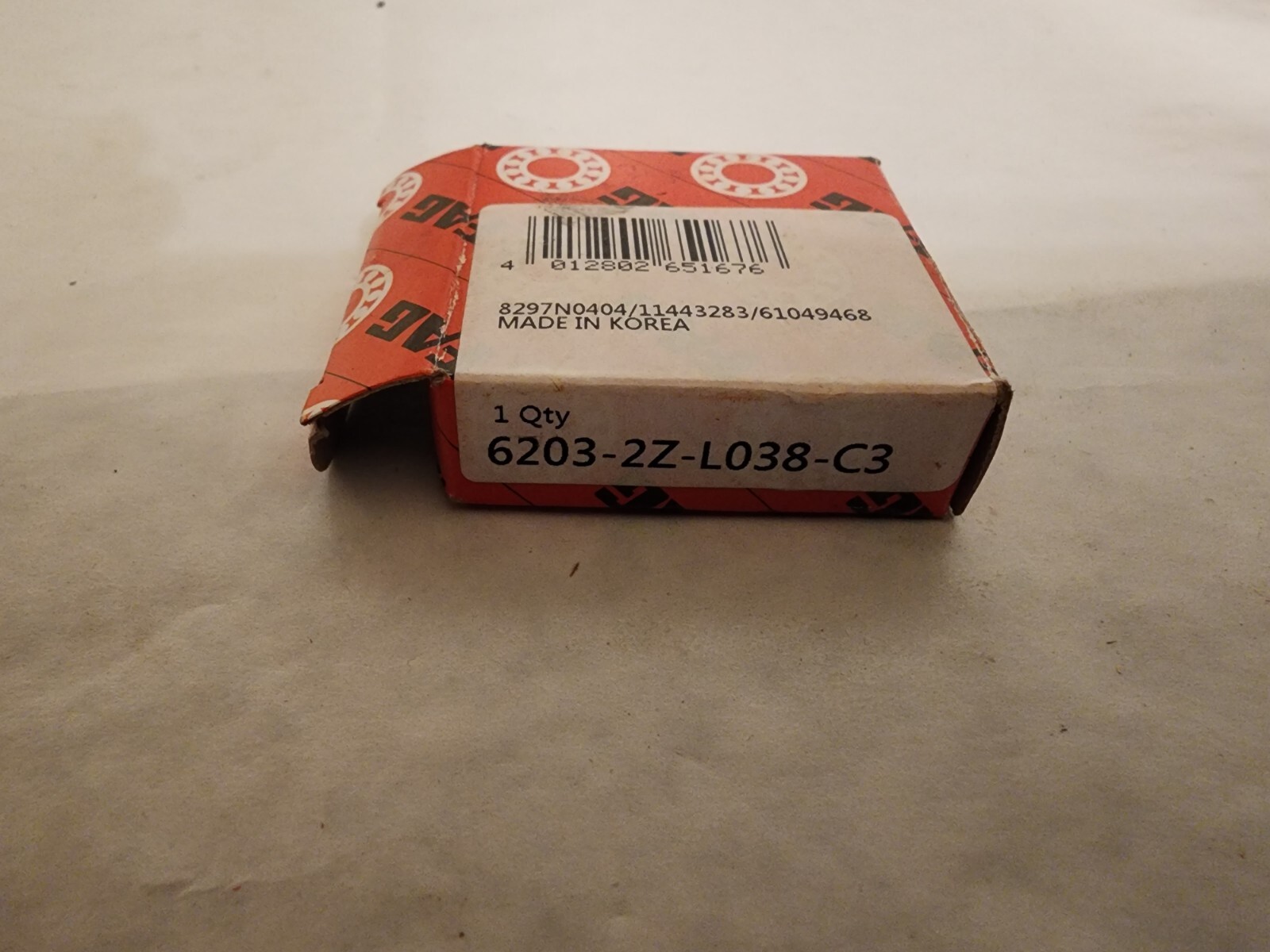 FAG 6203-2Z-L038-C3 Deep Groove Ball Bearing 40MM x 17MM x 12MM Steel Shielded