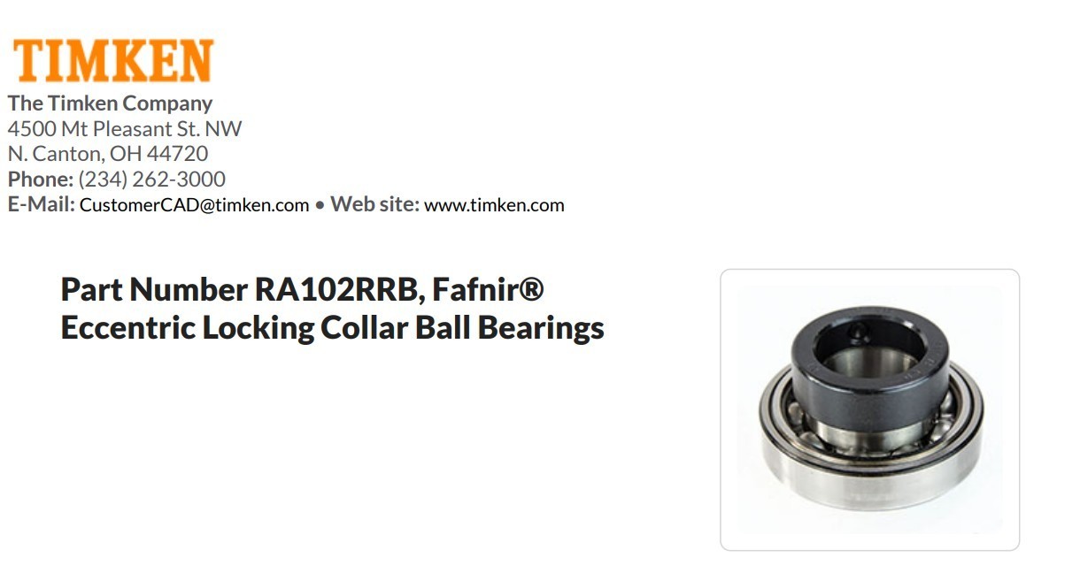One (1) Timken Fafnir RA102RRB + COL Eccentric Locking Collar Ball Bearing USA