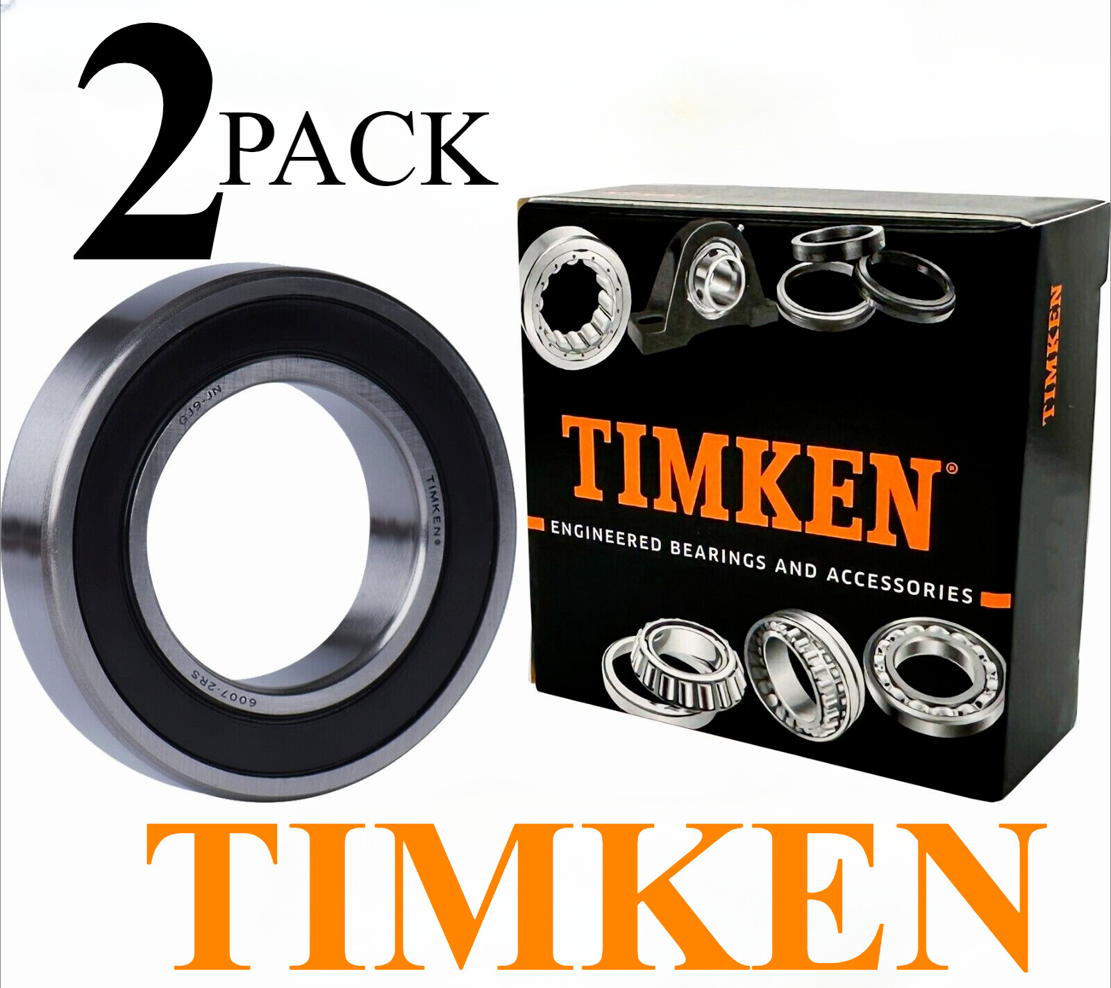 2 Pack New TIMKEN 6007-2RS 35X62X14MM Double Rubber Seal Ball Bearings Metal
