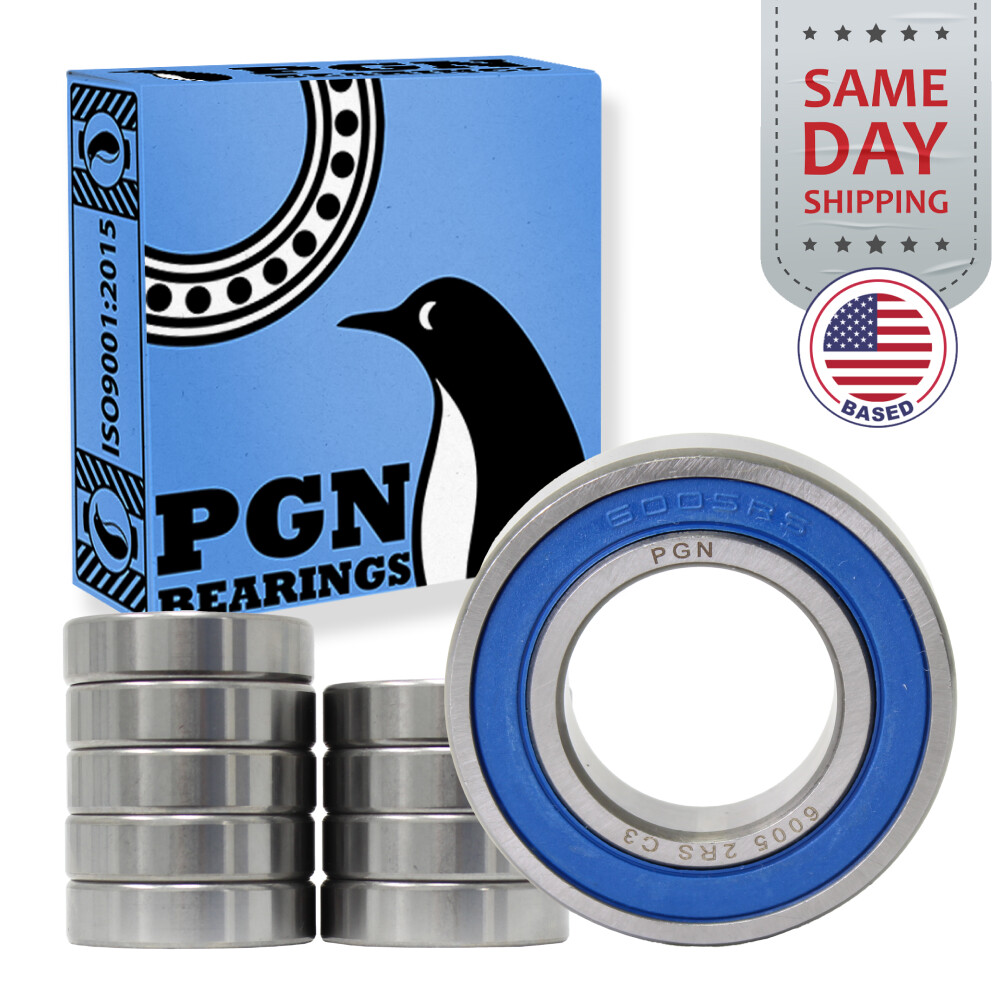 (10) 6005-2RS Premium Rubber Seal Ball Bearing C3 EMQ, 25x47x12, 6005 2RS 6005rs