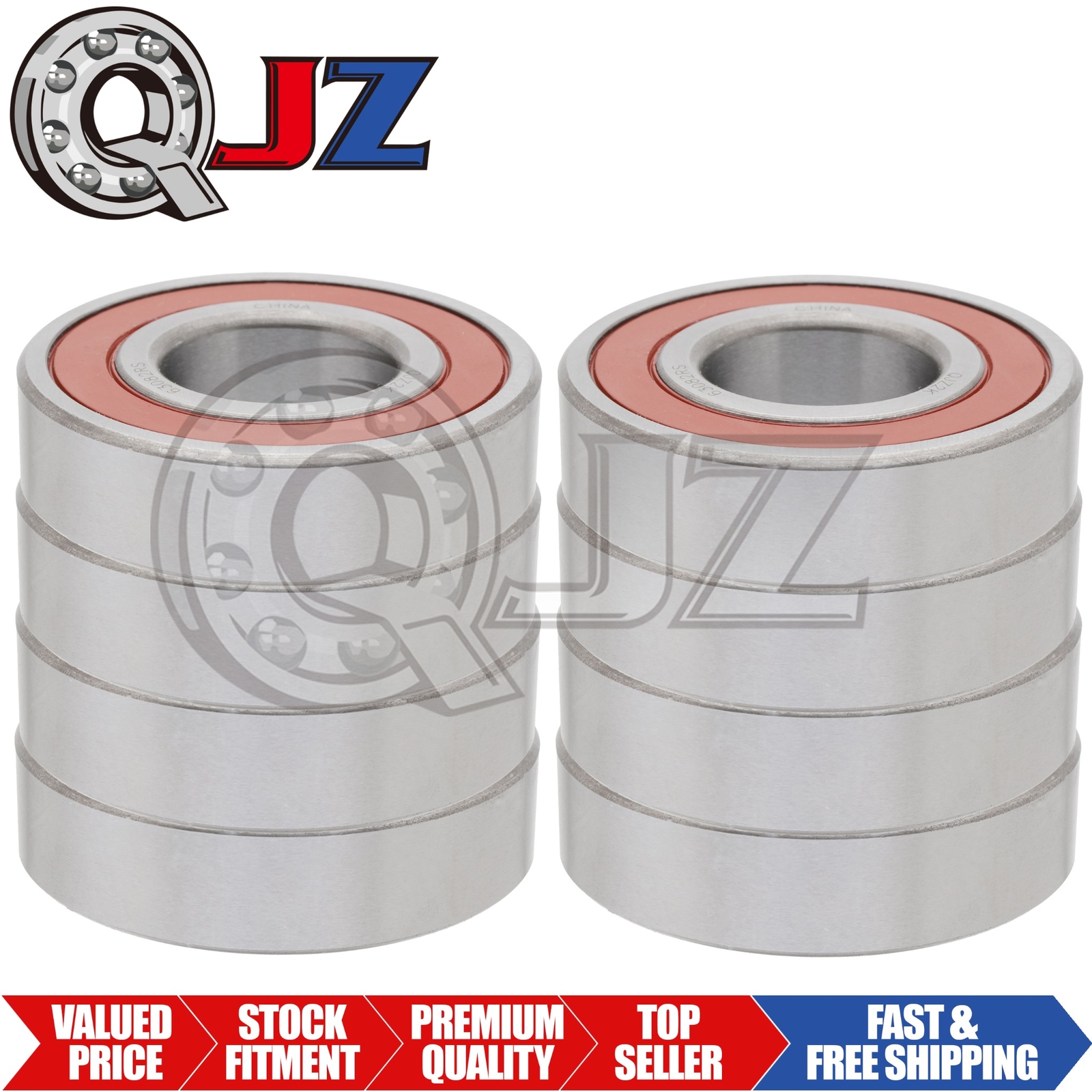 [Qty.8] 6308-2RS Radial/Deep Groove Ball Bearing [40mm ID x 90mm OD x 23mm W]