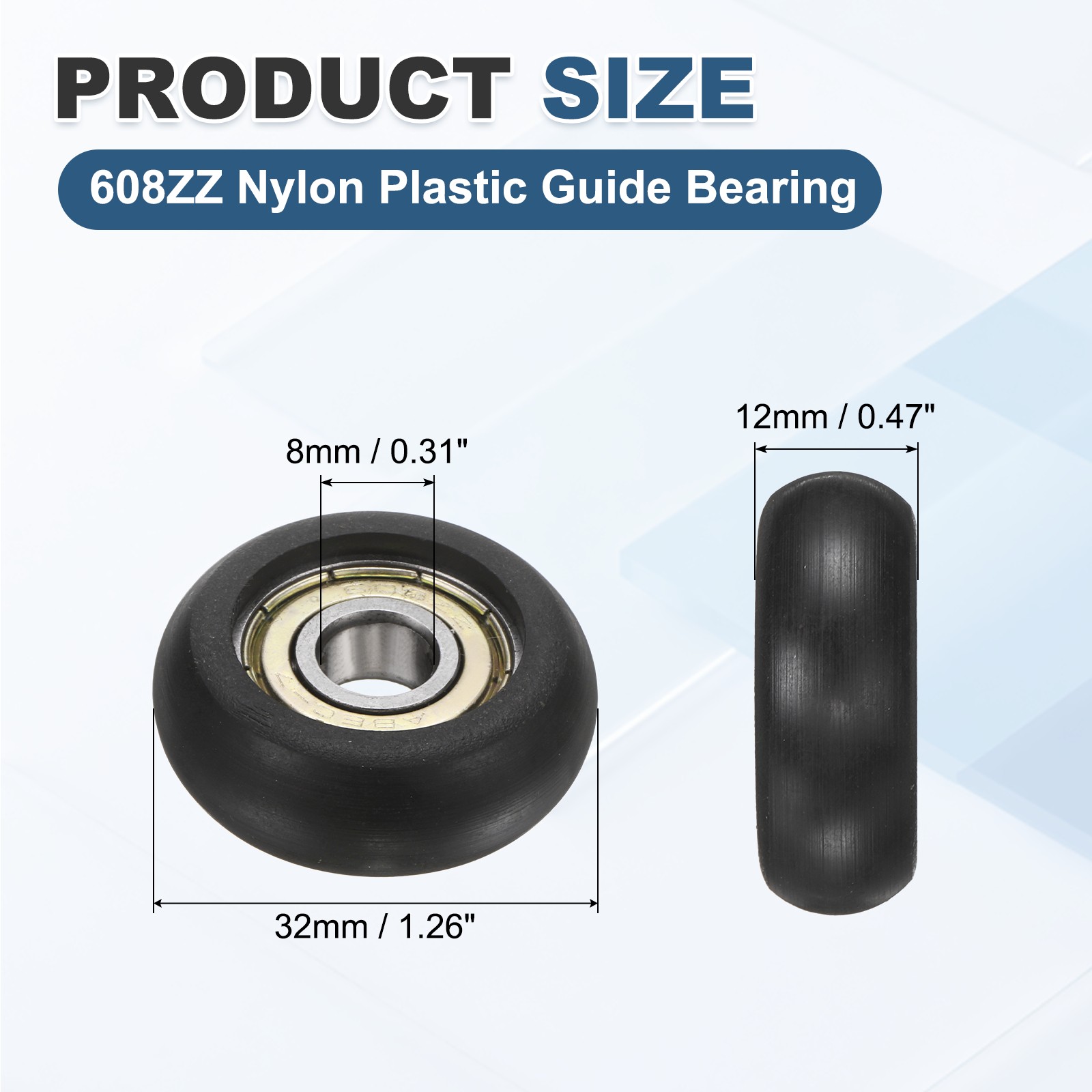 5Pcs 608ZZ Nylon Plastic Guide Bearing 8x32x12mm Pulley Roller, Black