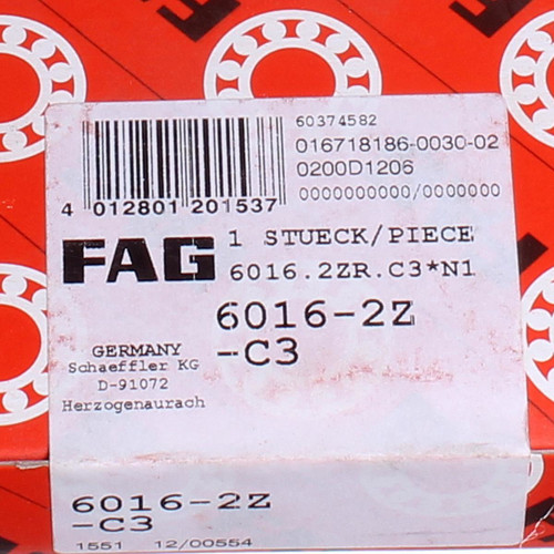 6016-2Z-C3 FAG/Schaeffler Technologies 80 x 125 x 22 mm DEEP GR. BALL SINGLE ROW