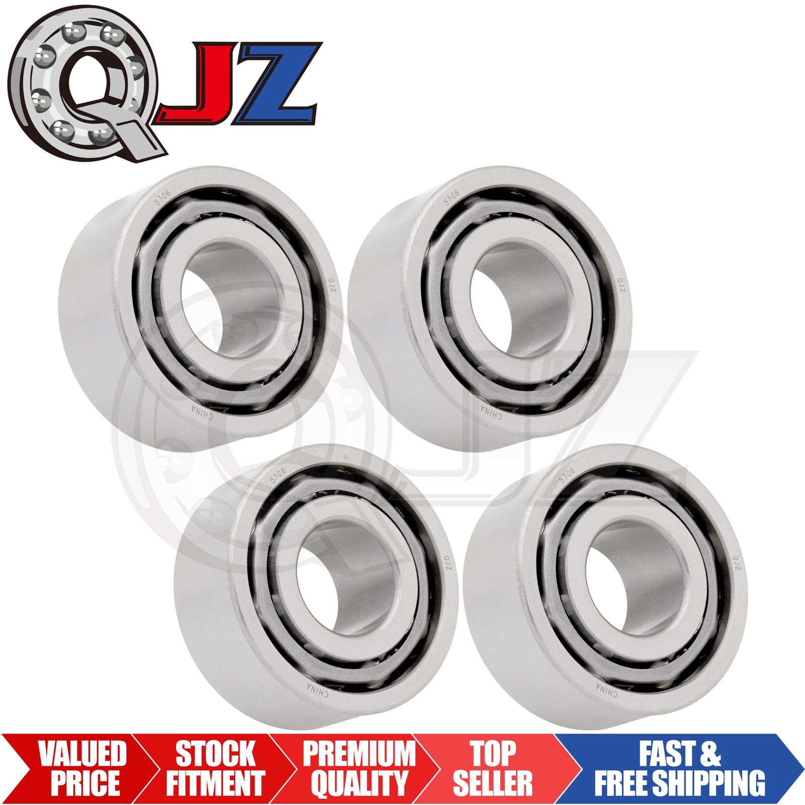 [Qty.4] 5306-OPEN Angular Contact Ball Bearing [30mm Bore x 72mm OD x 30.2mm W]