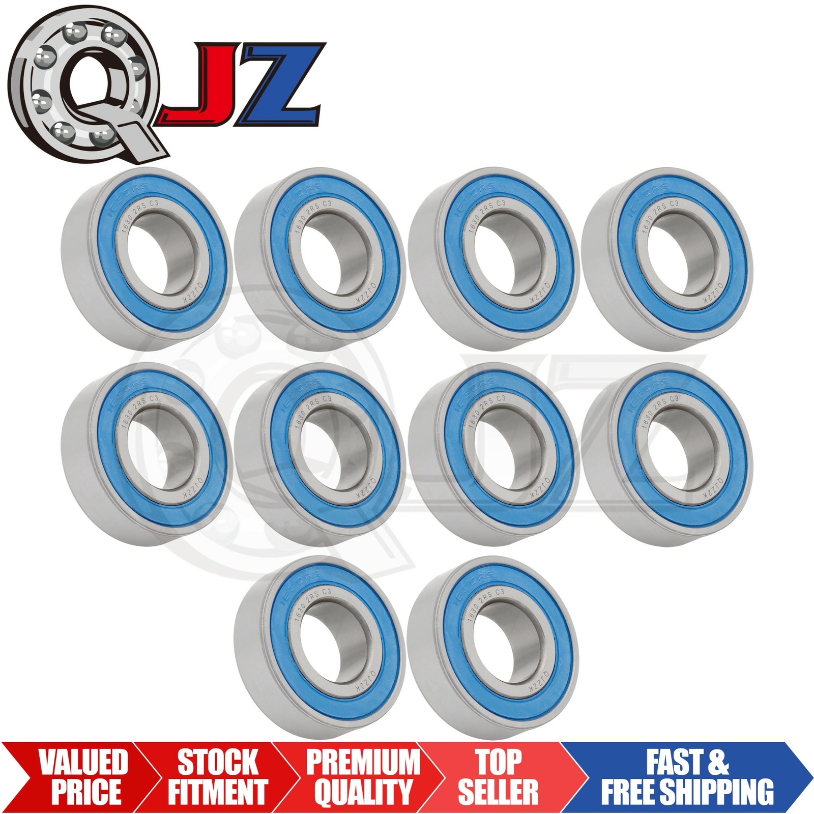 [Qty.10] New1630-2RS Deep Groove Radial Bearing [0.75″ ID x 1.625″ OD x 0.5″ W]