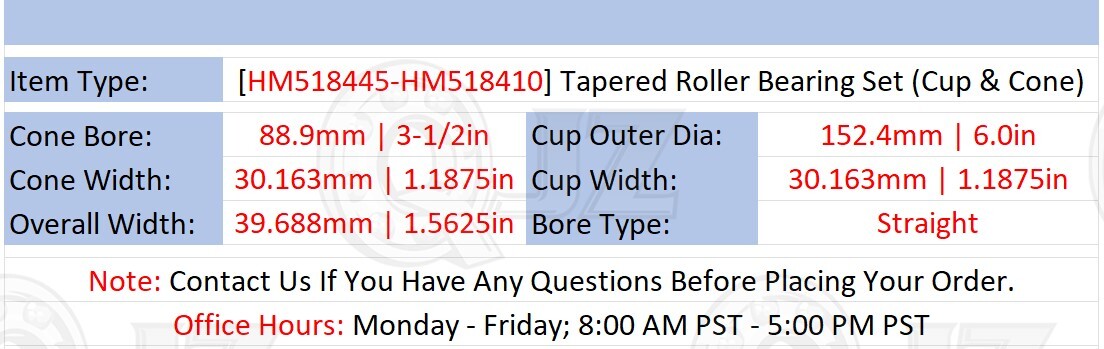 [Qty.2] New HM518445-HM518410 Tapered Roller Bearing Set [3-1/2″ OD x 1.5625″ W]