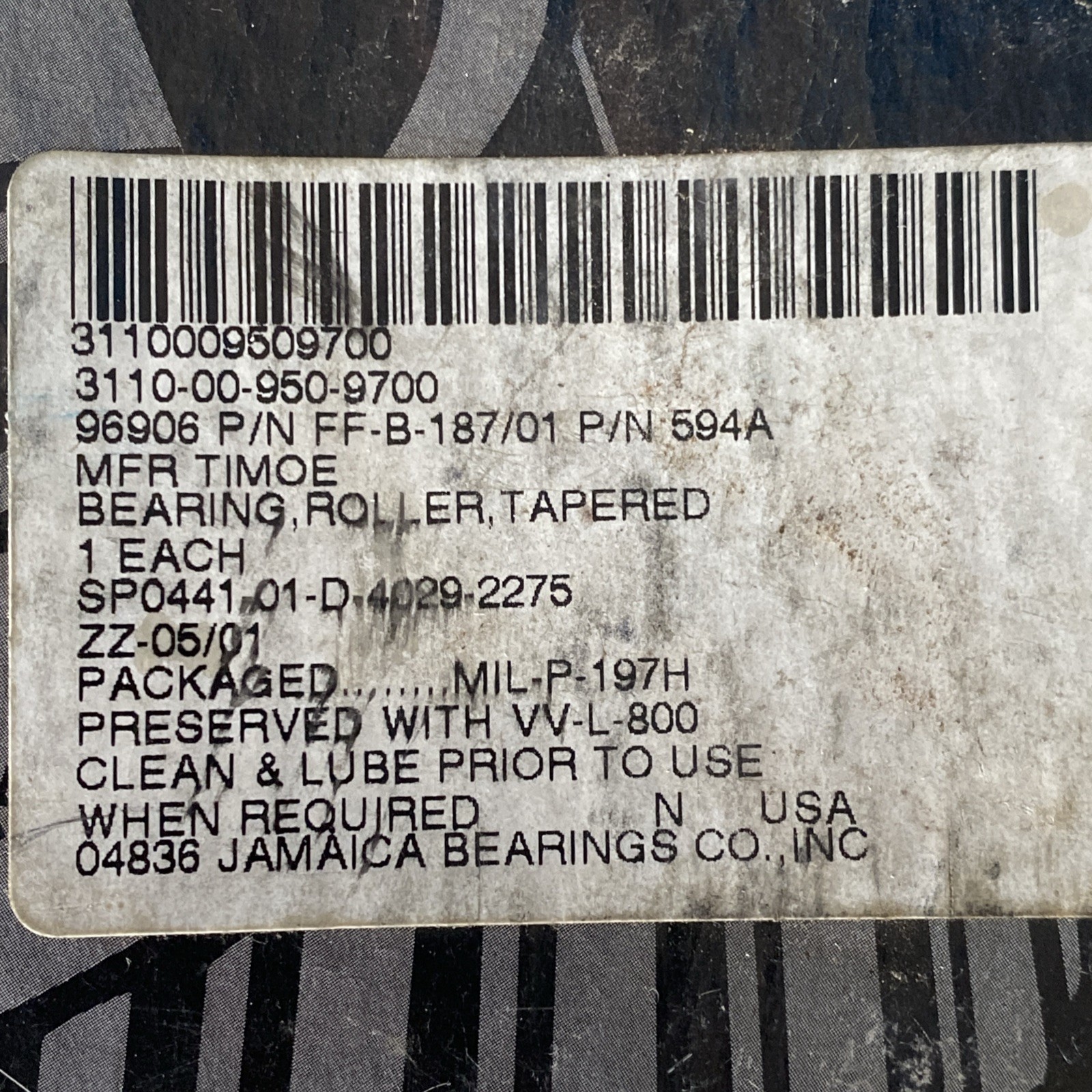 Timken 594A Tapered Roller Bearing – NOS – New Bearing – Damaged Box