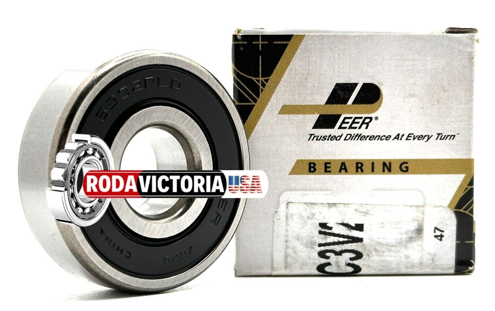 PEER 6302 2RLD C3 V2 BALL BEARING, RUBBER SEALED 15x42x13mm 6302-2RS C3