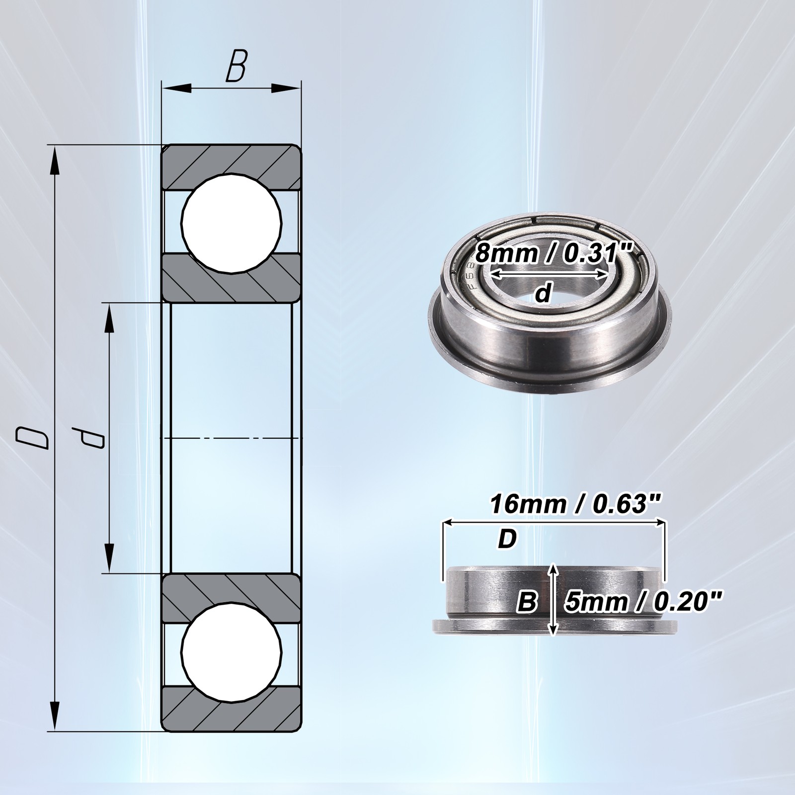 Piece of 10 F688ZZ Double Metal Shield Single Row Deep Groove Ball Bearings
