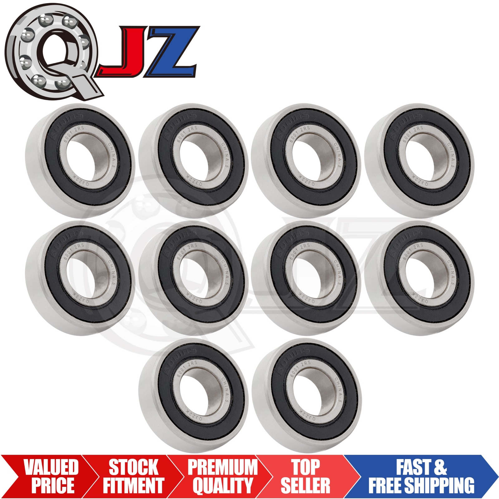 [Qty.10] 6001-2RS Radial/Deep Groove Ball Bearing [12mm ID x 28mm OD x 8mm W]