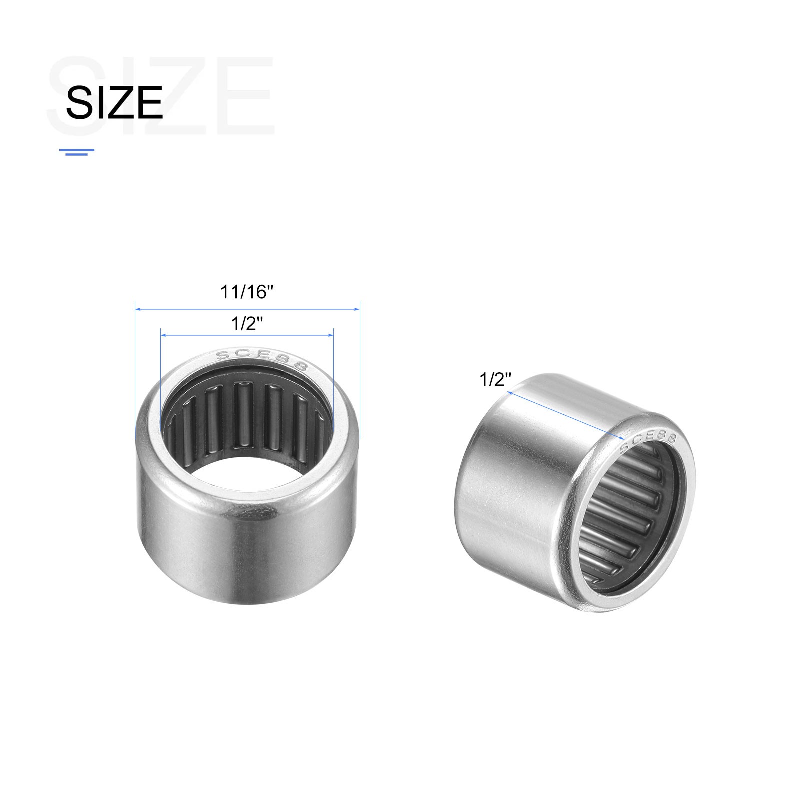 SCE88 Needle Roller Bearings 1/2 in x 11/16 in x 1/2 in 10 Packs for Industrial