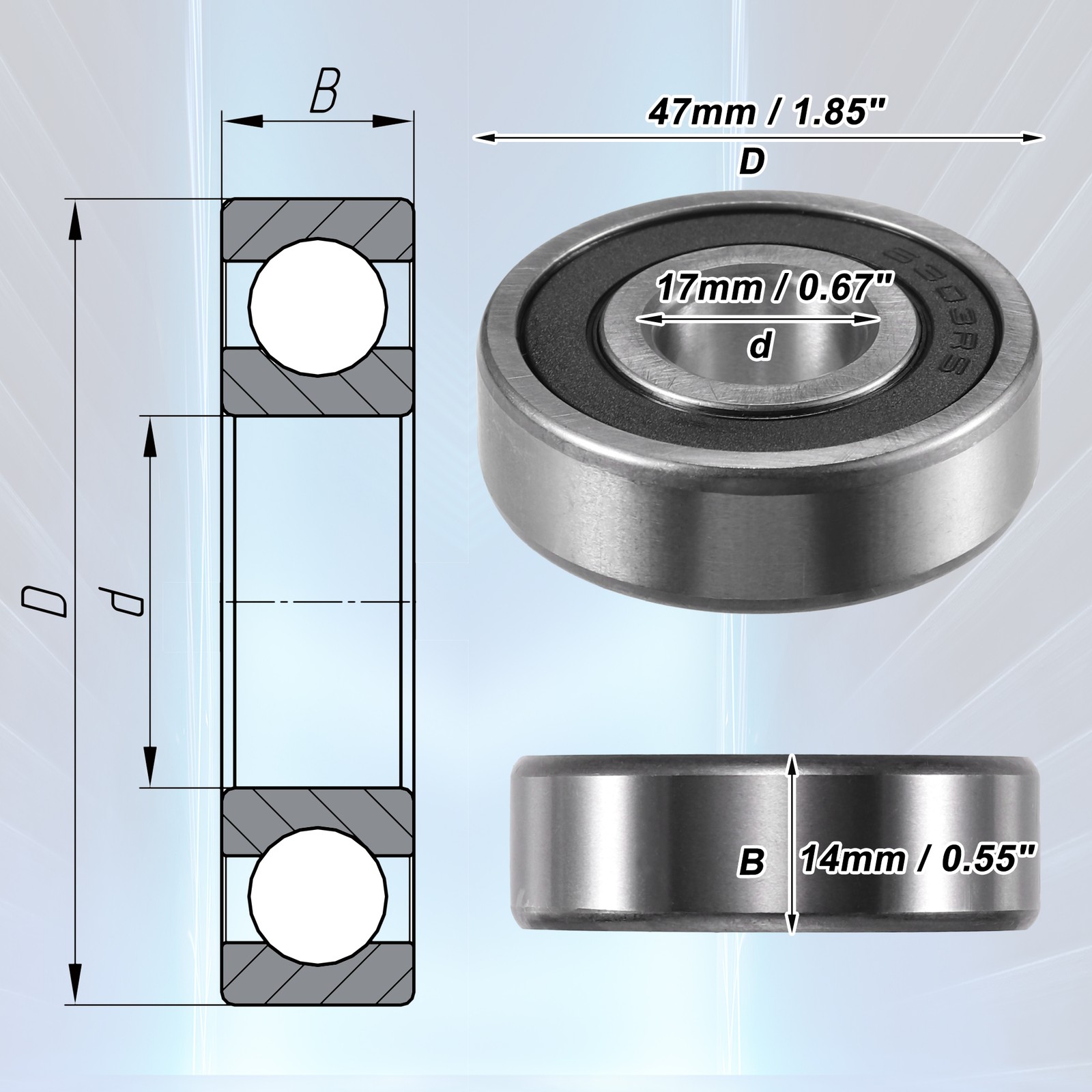 Universal Double Rubber Seal Single Row Deep Groove Ball Bearings Pack of 10